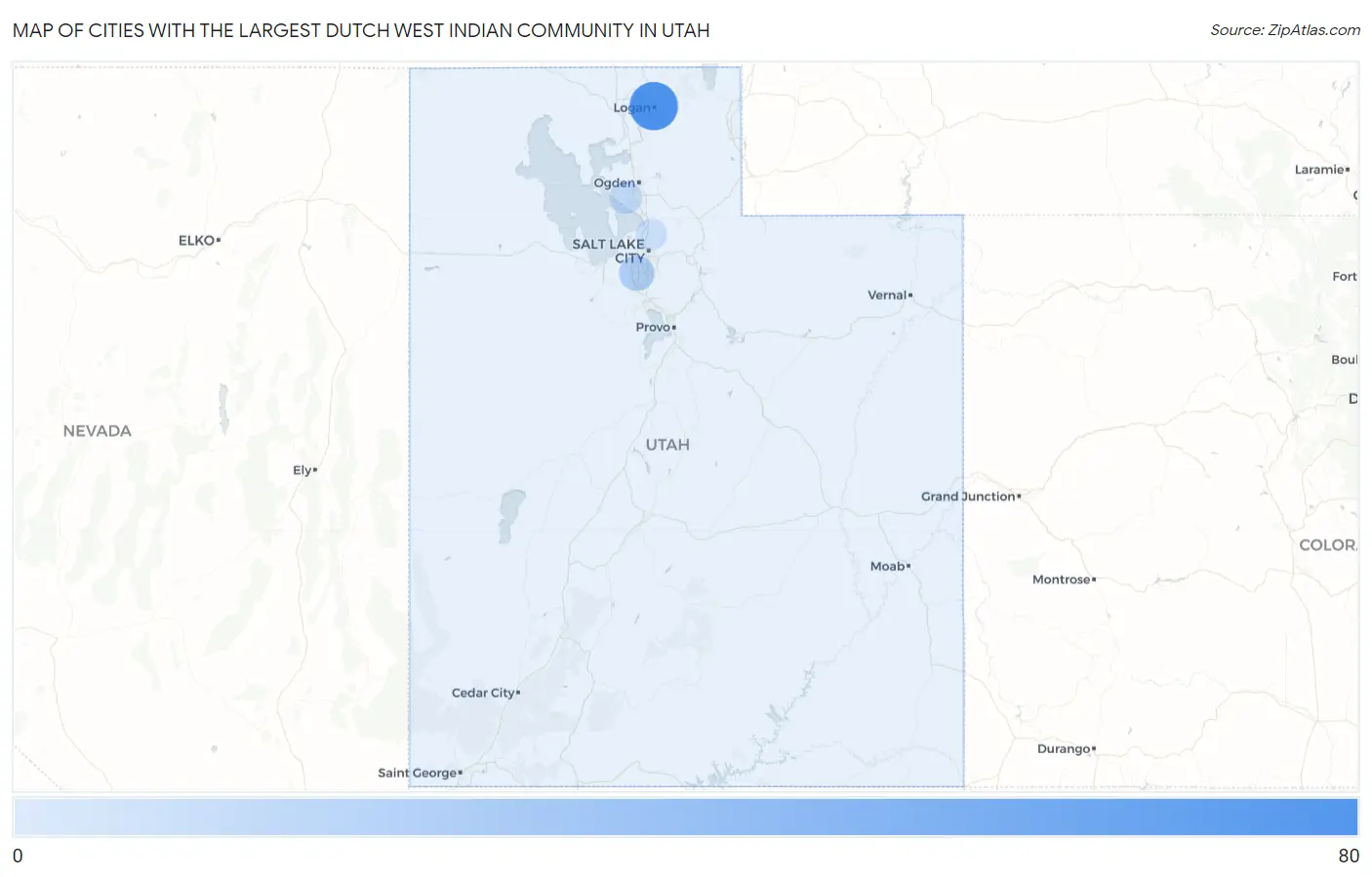 Cities with the Largest Dutch West Indian Community in Utah Map