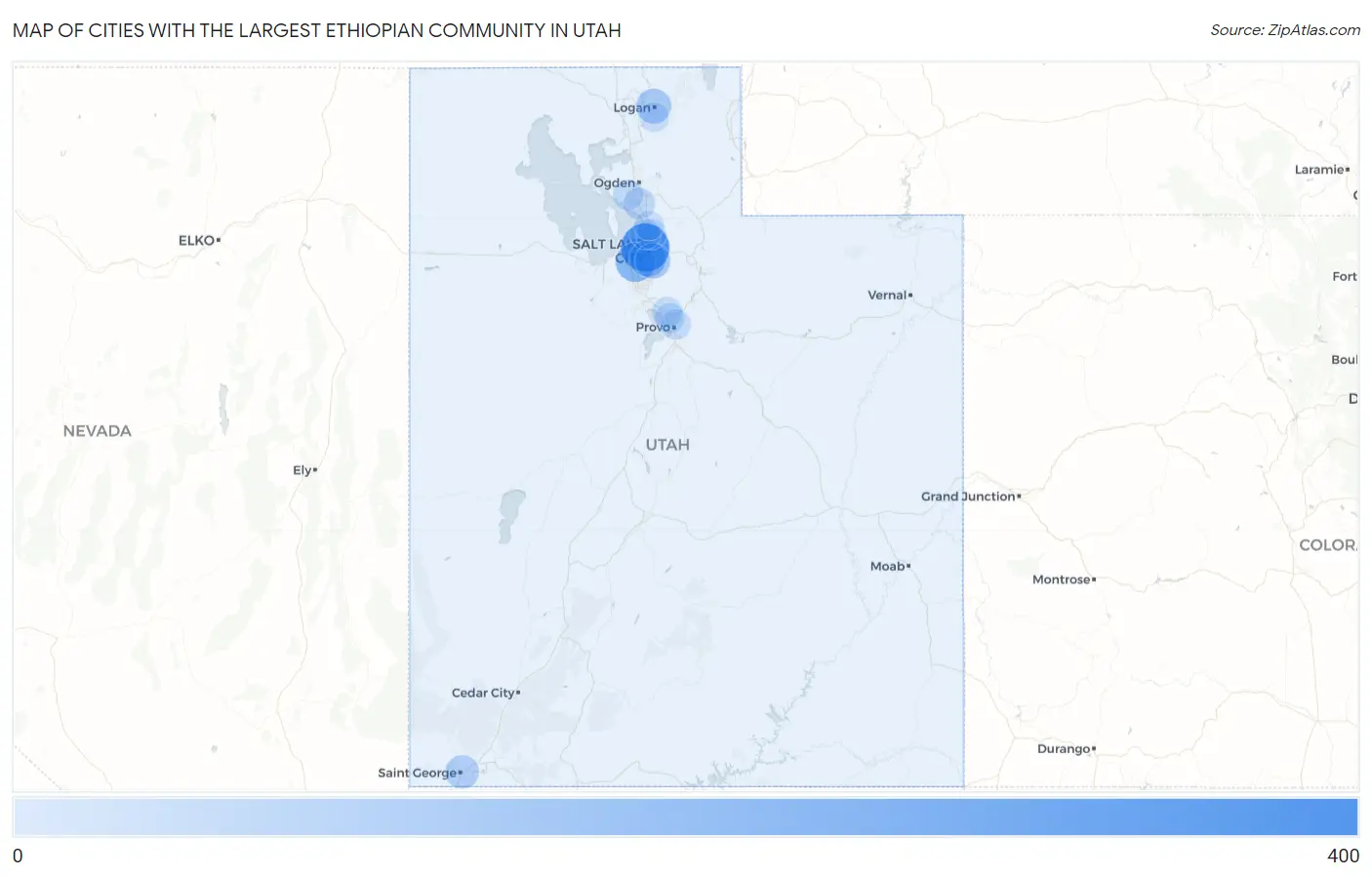 Cities with the Largest Ethiopian Community in Utah Map