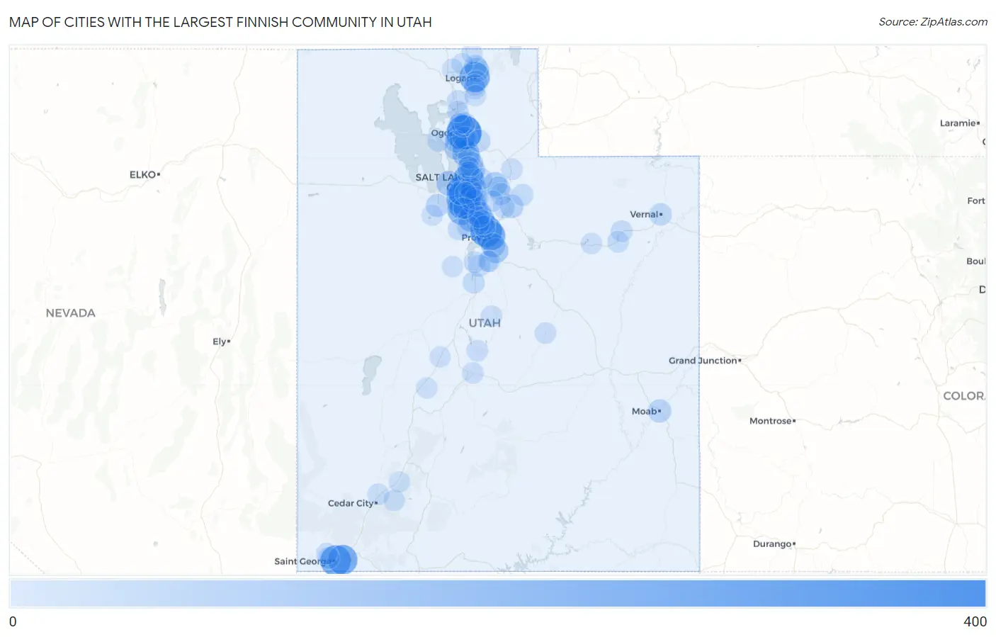 Cities with the Largest Finnish Community in Utah Map