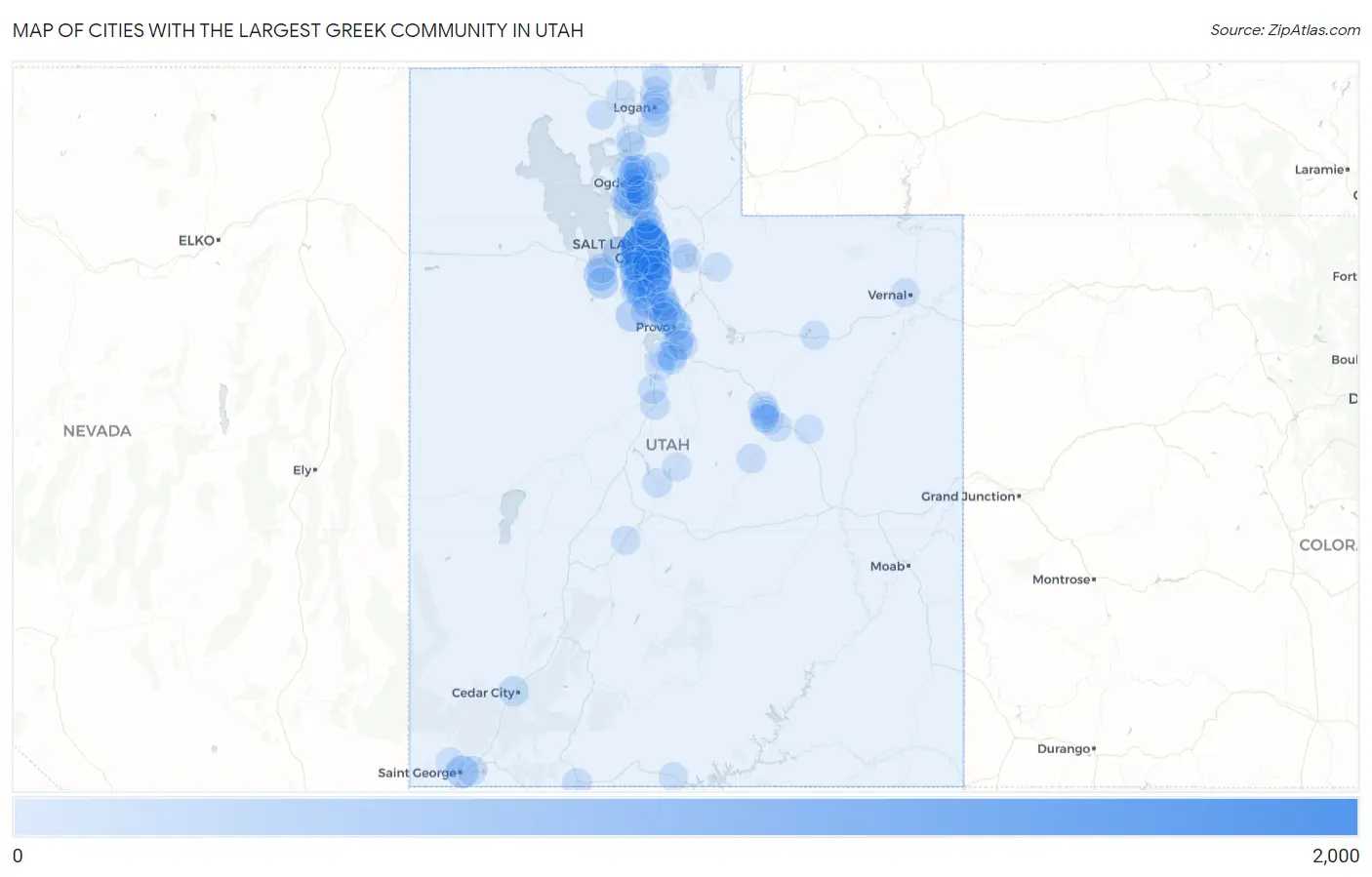 Cities with the Largest Greek Community in Utah Map