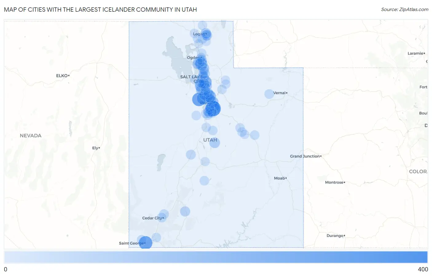 Cities with the Largest Icelander Community in Utah Map
