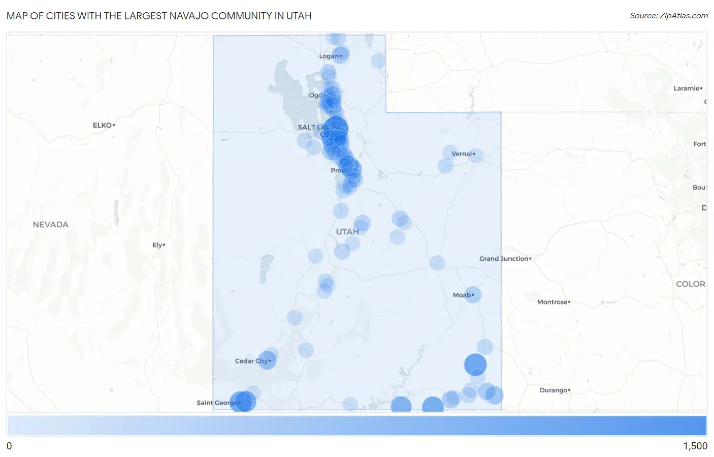 Cities with the Largest Navajo Community in Utah Map