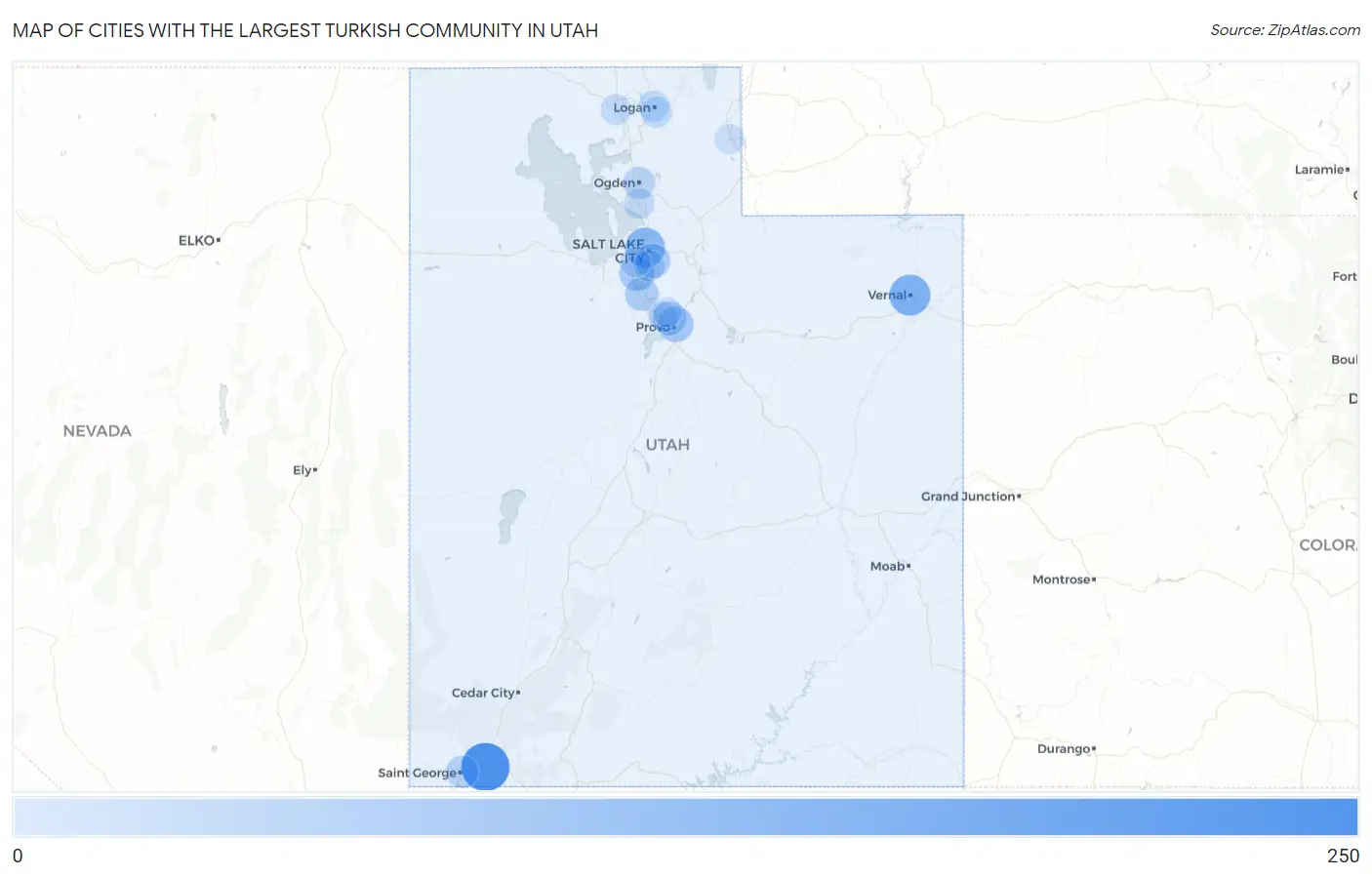 Cities with the Largest Turkish Community in Utah Map