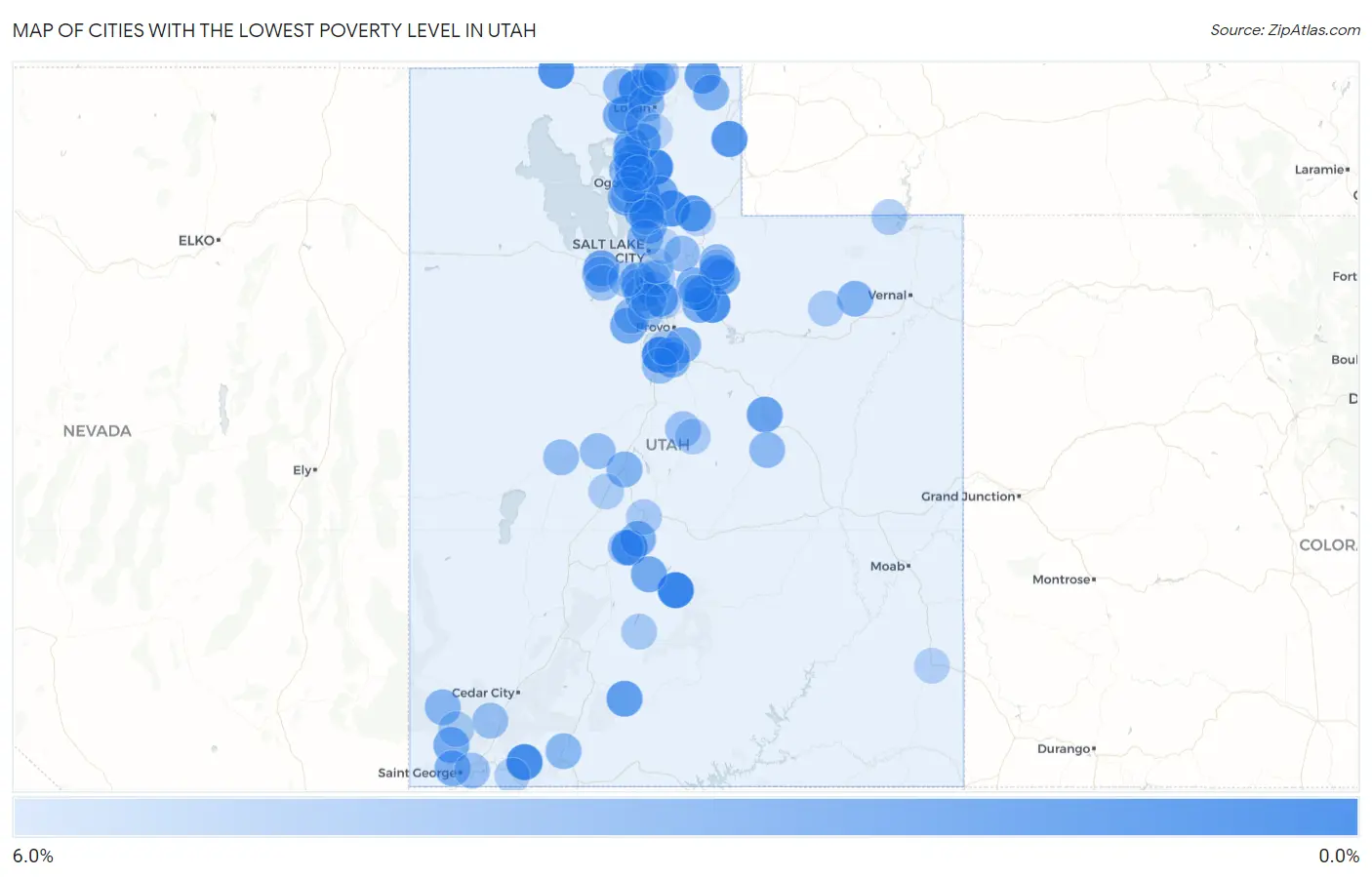 Cities with the Lowest Poverty Level in Utah Map