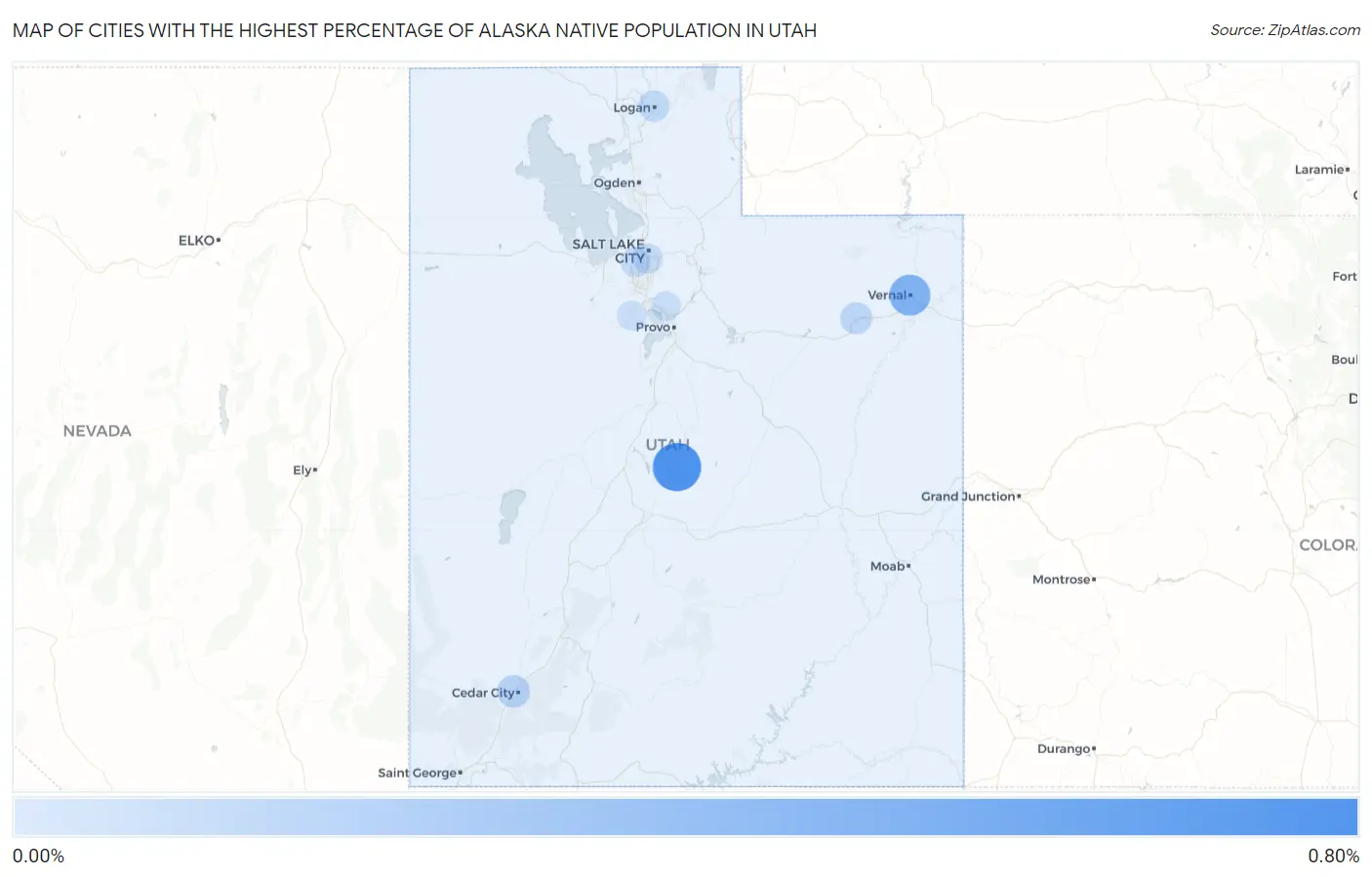 Cities with the Highest Percentage of Alaska Native Population in Utah Map