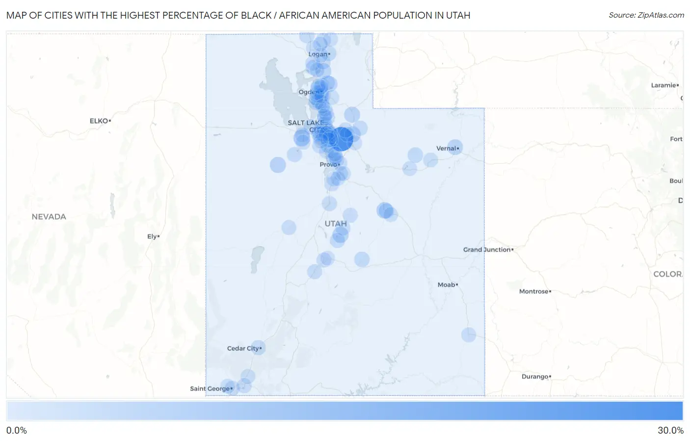 Cities with the Highest Percentage of Black / African American Population in Utah Map
