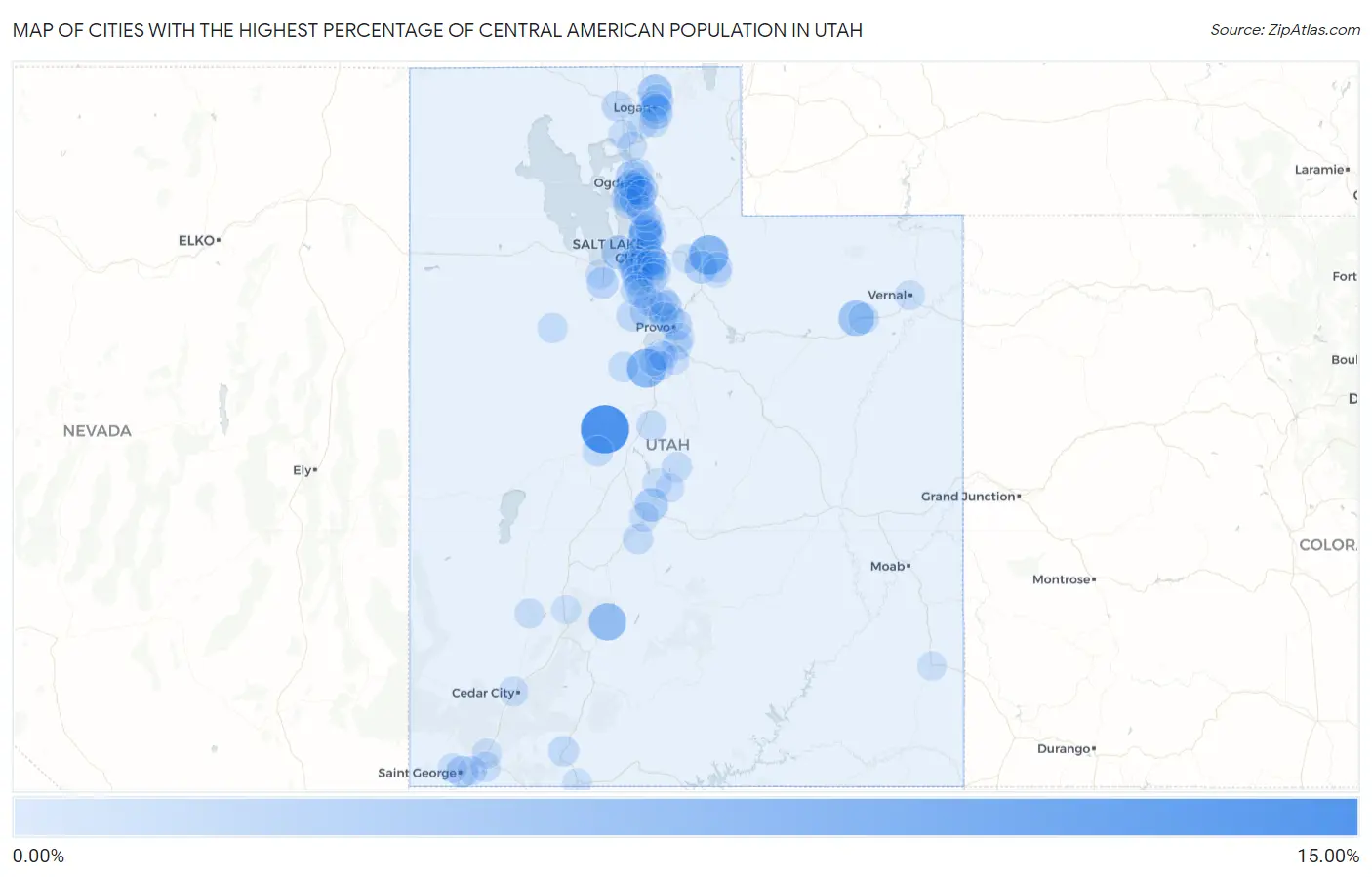 Cities with the Highest Percentage of Central American Population in Utah Map