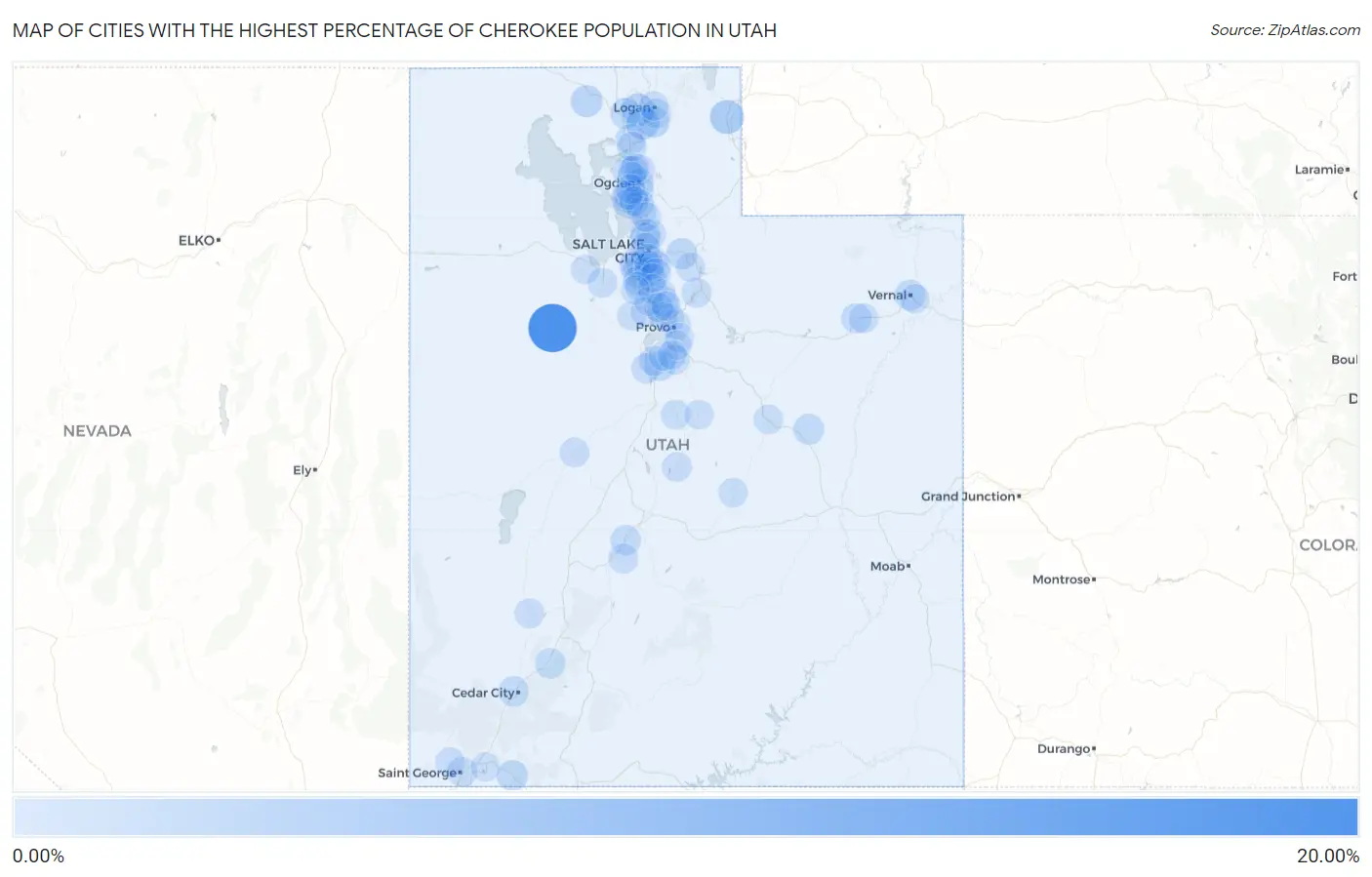 Cities with the Highest Percentage of Cherokee Population in Utah Map