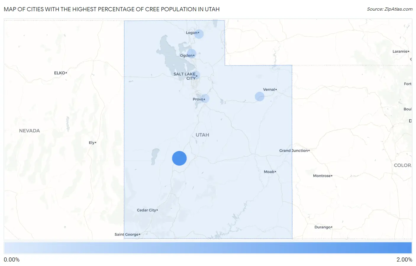Cities with the Highest Percentage of Cree Population in Utah Map