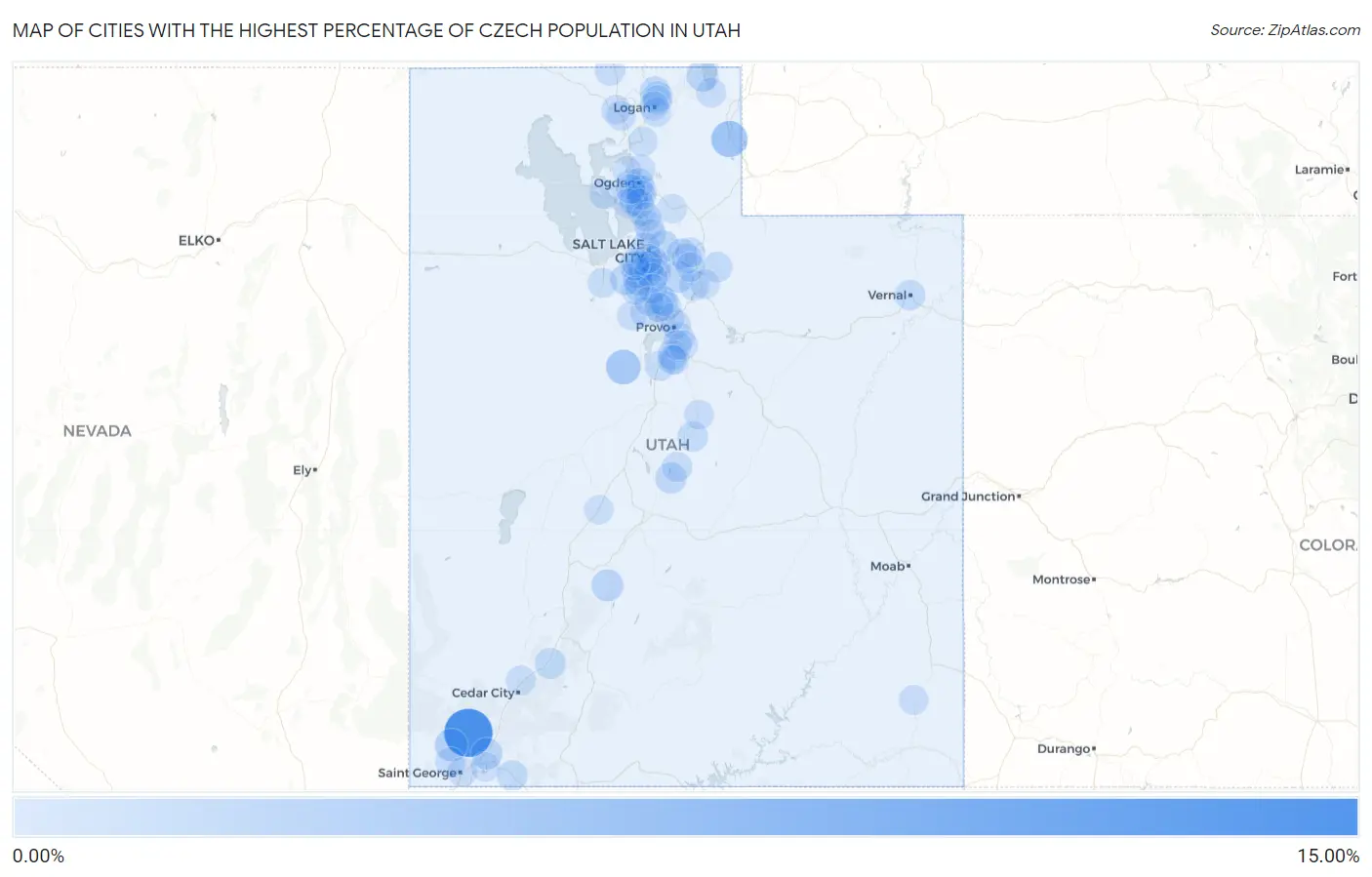 Cities with the Highest Percentage of Czech Population in Utah Map