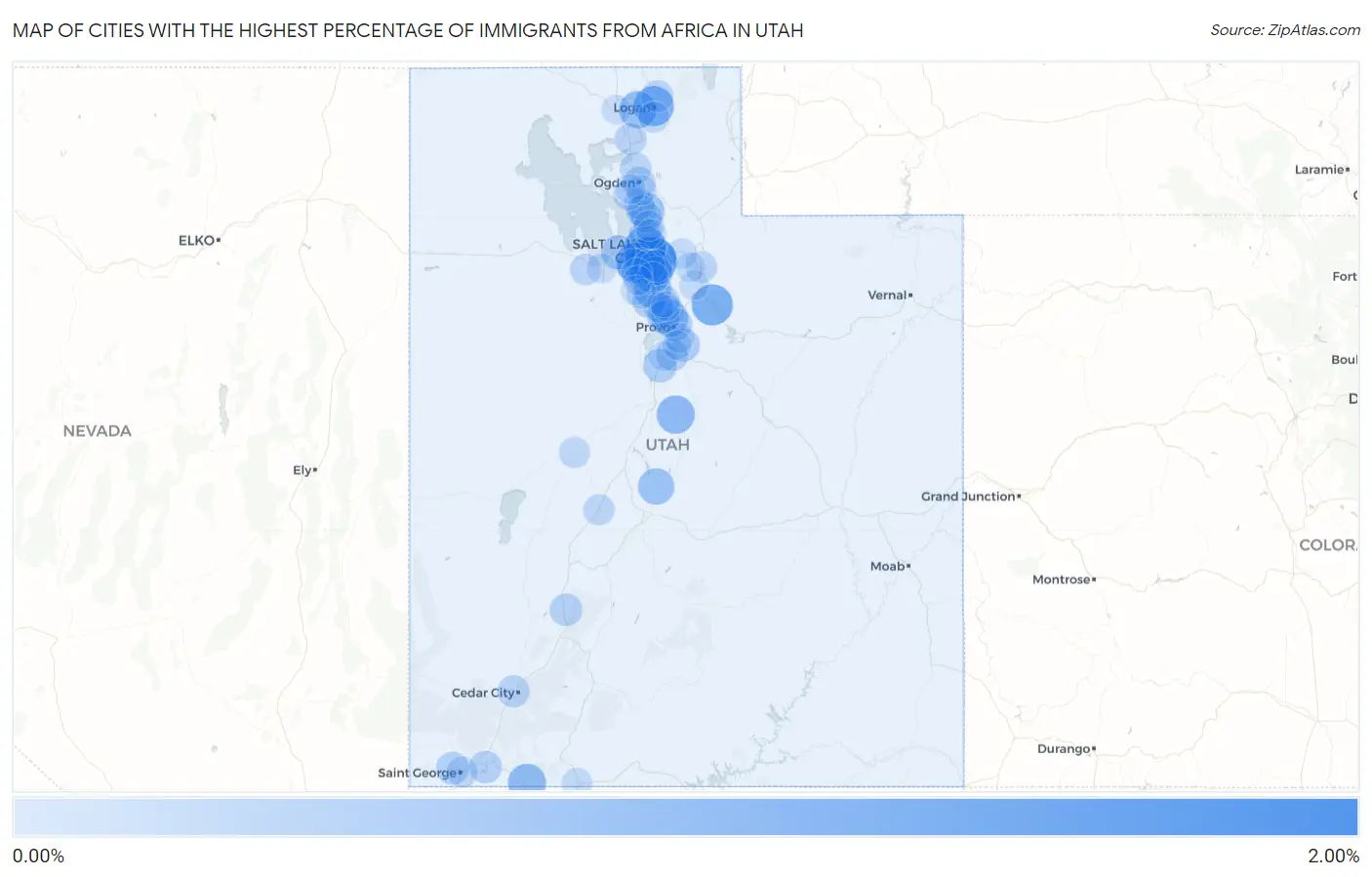 Cities with the Highest Percentage of Immigrants from Africa in Utah Map