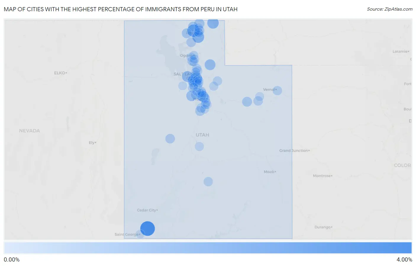 Cities with the Highest Percentage of Immigrants from Peru in Utah Map