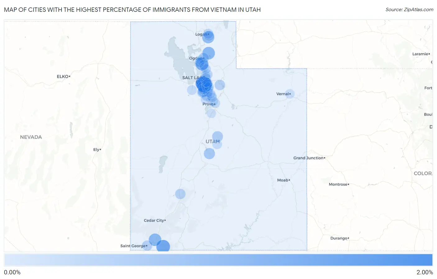 Cities with the Highest Percentage of Immigrants from Vietnam in Utah Map