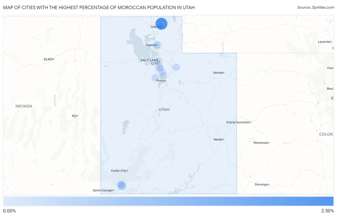 Cities with the Highest Percentage of Moroccan Population in Utah Map