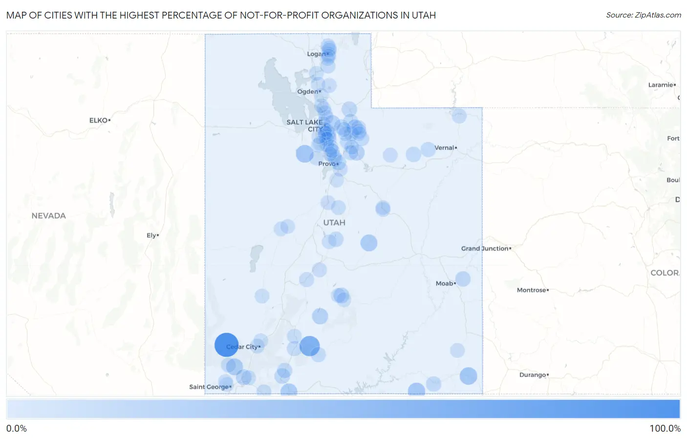 Cities with the Highest Percentage of Not-for-profit Organizations in Utah Map