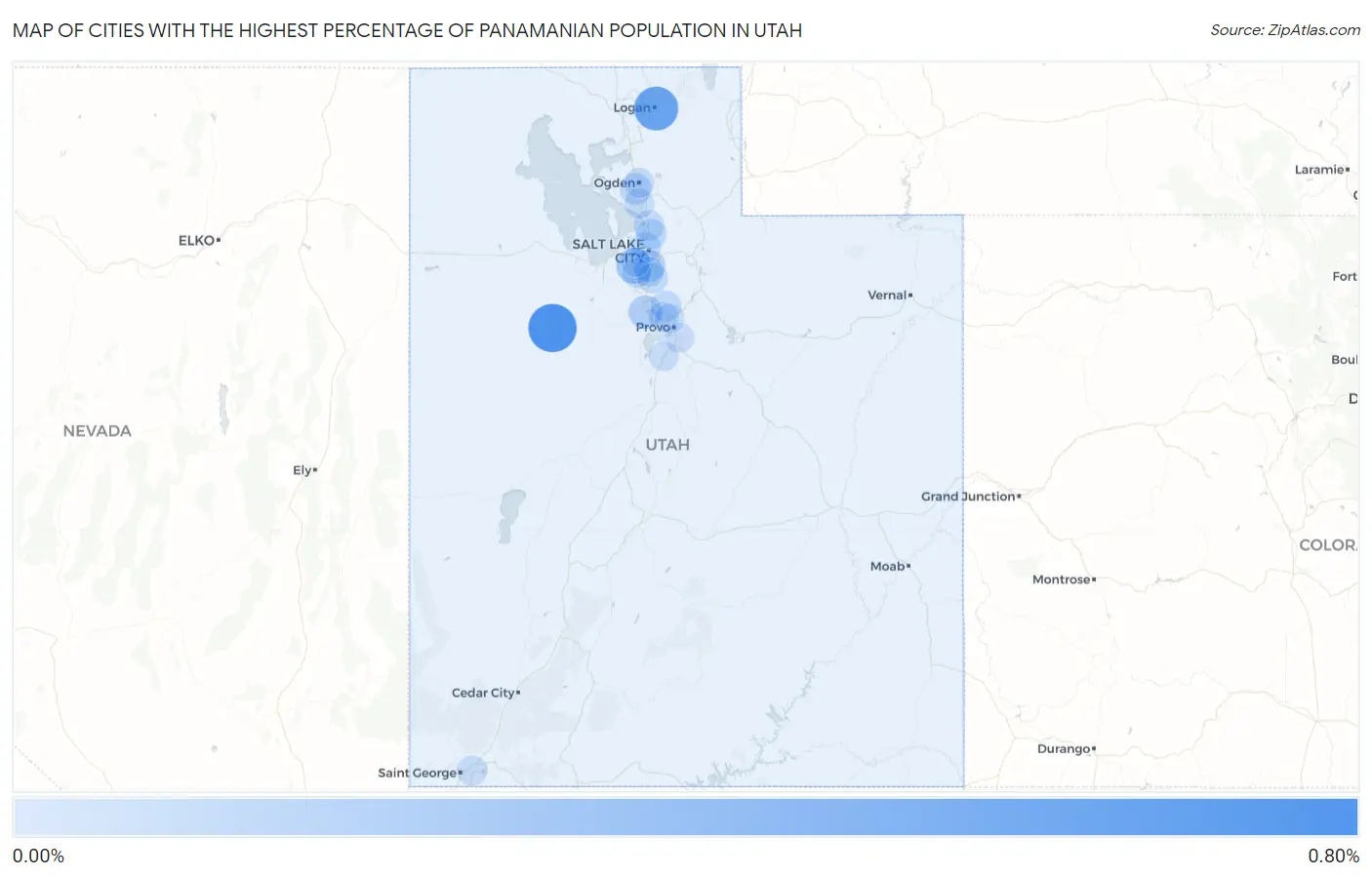 Cities with the Highest Percentage of Panamanian Population in Utah Map