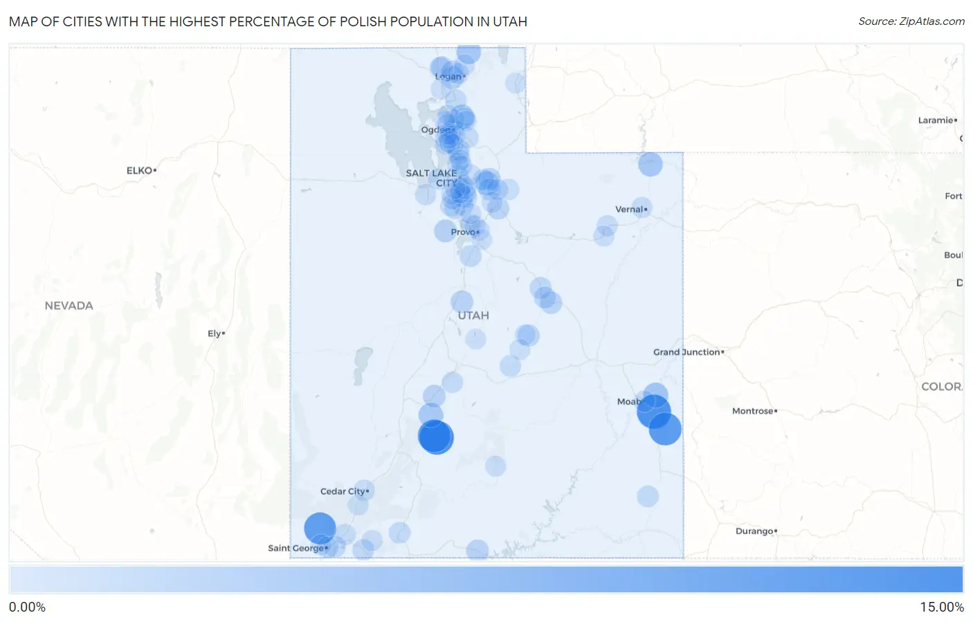 Cities with the Highest Percentage of Polish Population in Utah Map
