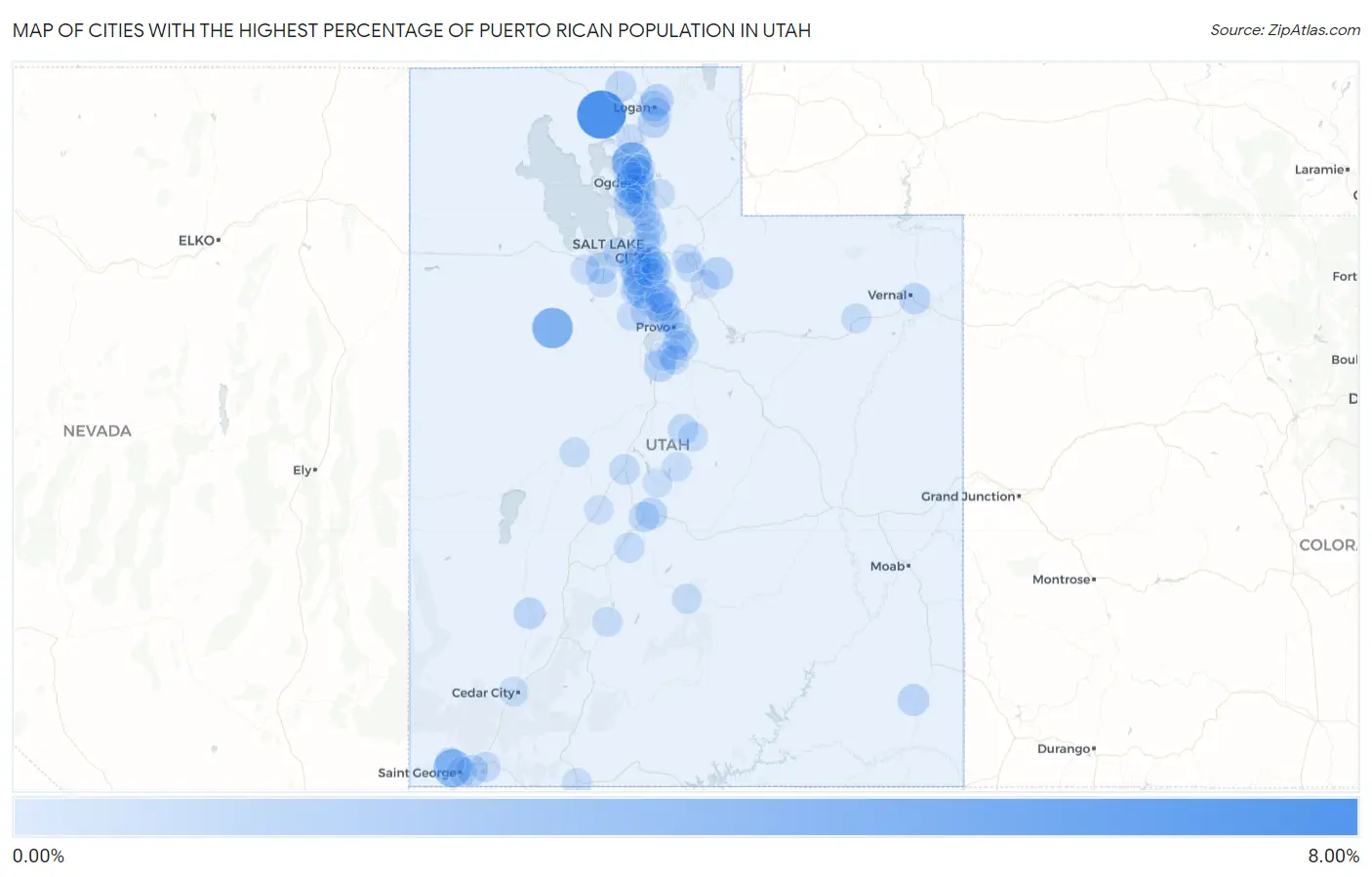 Cities with the Highest Percentage of Puerto Rican Population in Utah Map