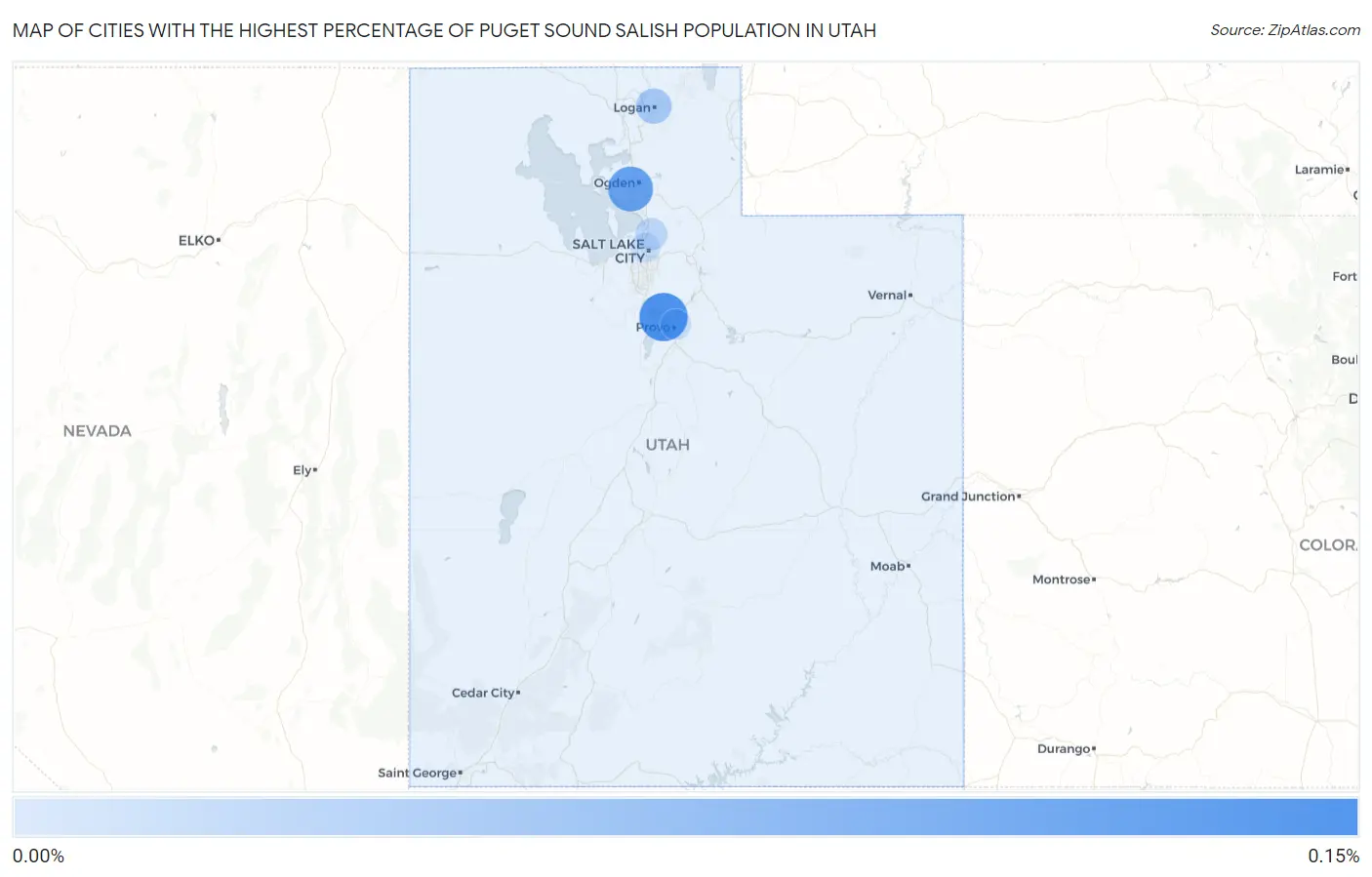 Cities with the Highest Percentage of Puget Sound Salish Population in Utah Map