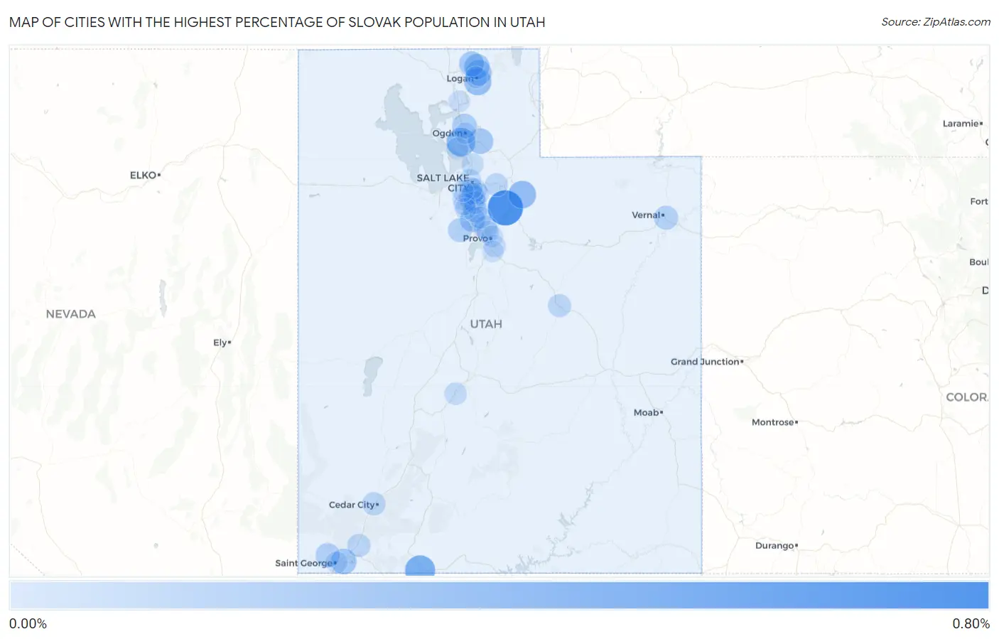 Cities with the Highest Percentage of Slovak Population in Utah Map