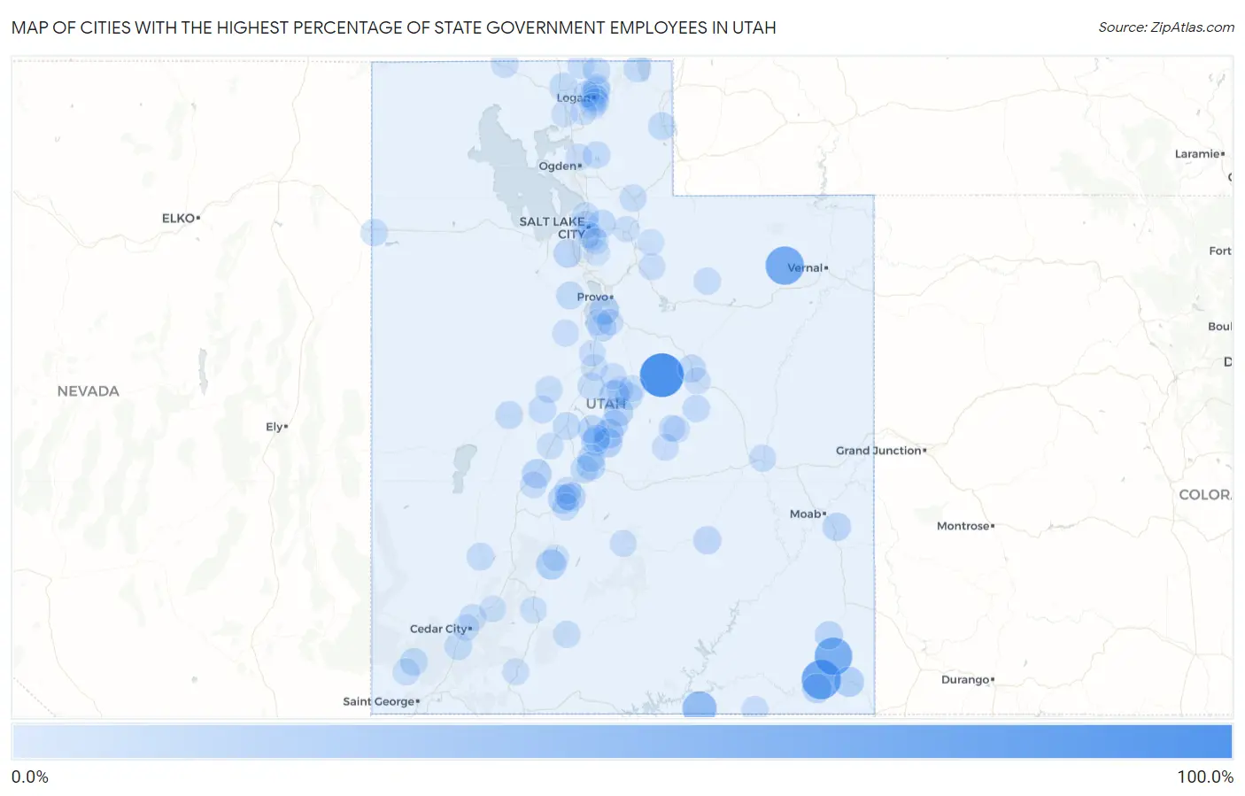 Cities with the Highest Percentage of State Government Employees in Utah Map