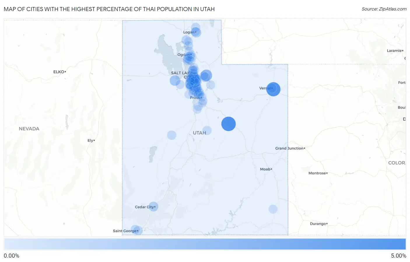 Cities with the Highest Percentage of Thai Population in Utah Map