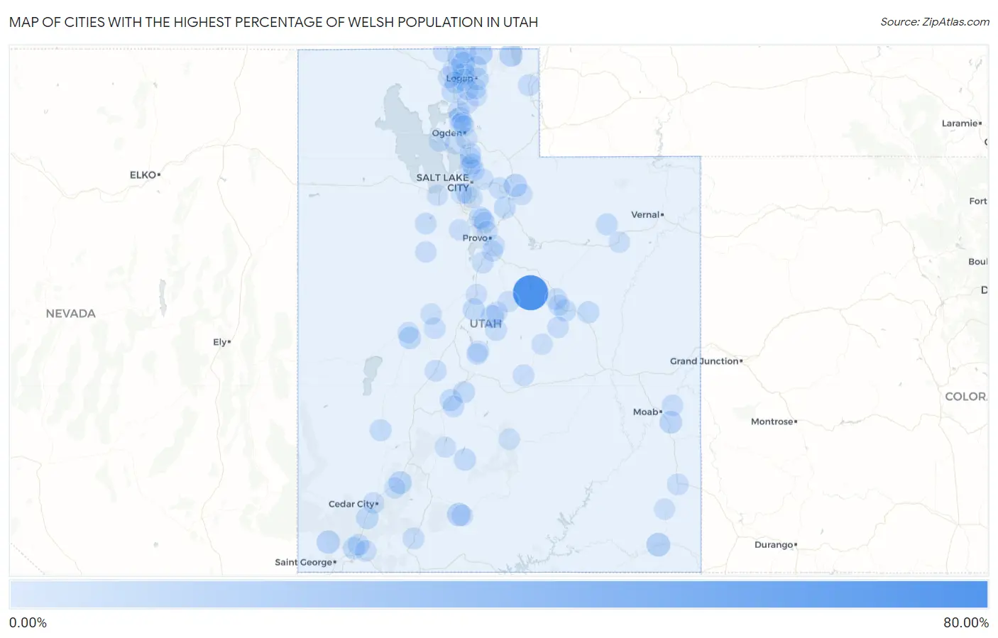 Cities with the Highest Percentage of Welsh Population in Utah Map