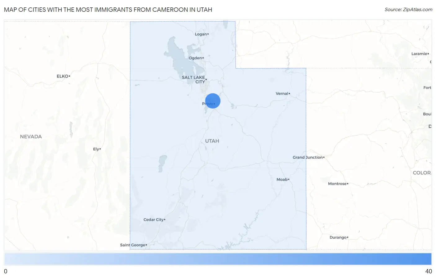 Cities with the Most Immigrants from Cameroon in Utah Map