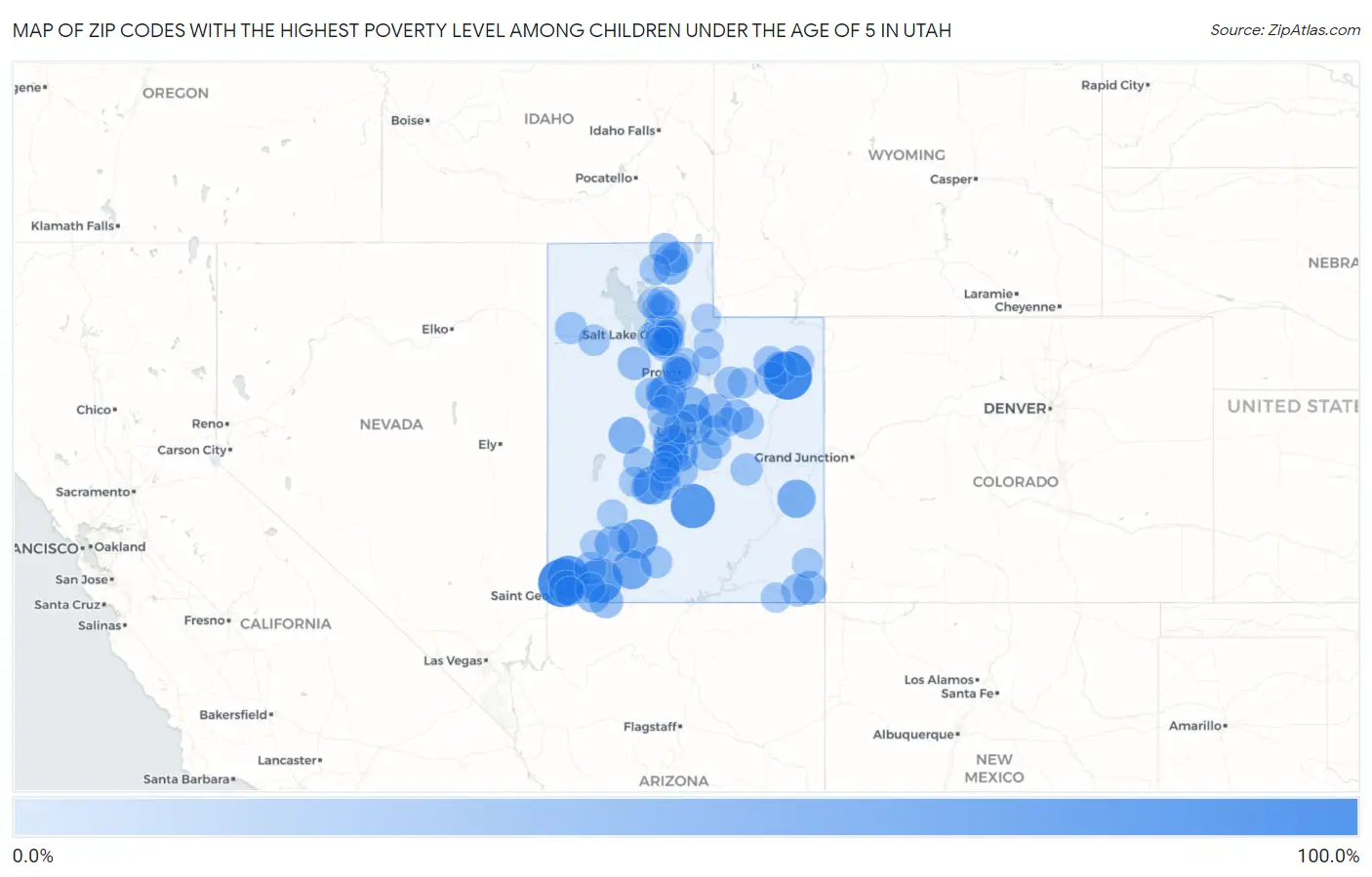 Zip Codes with the Highest Poverty Level Among Children Under the Age of 5 in Utah Map
