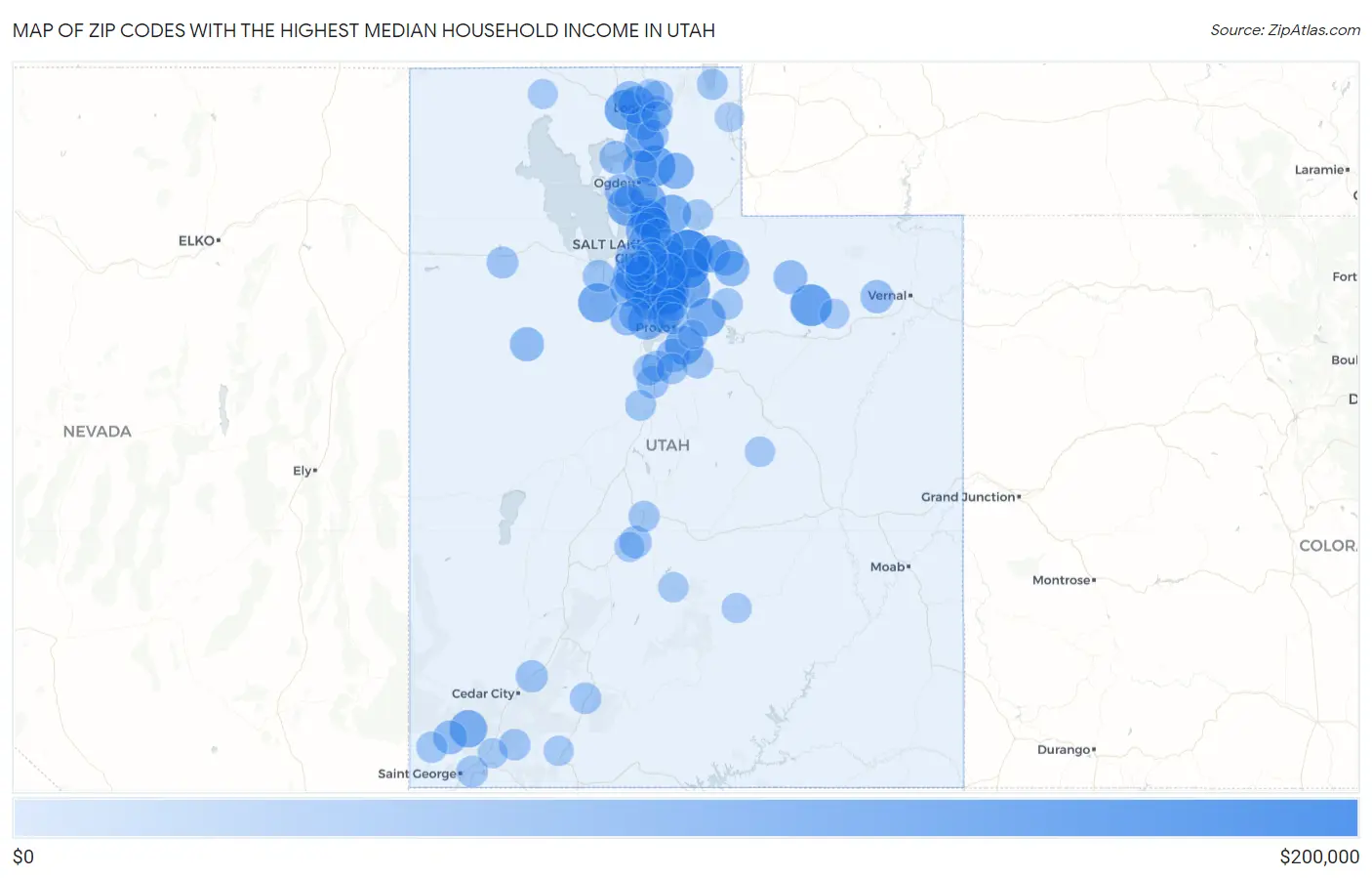 Zip Codes with the Highest Median Household Income in Utah Map