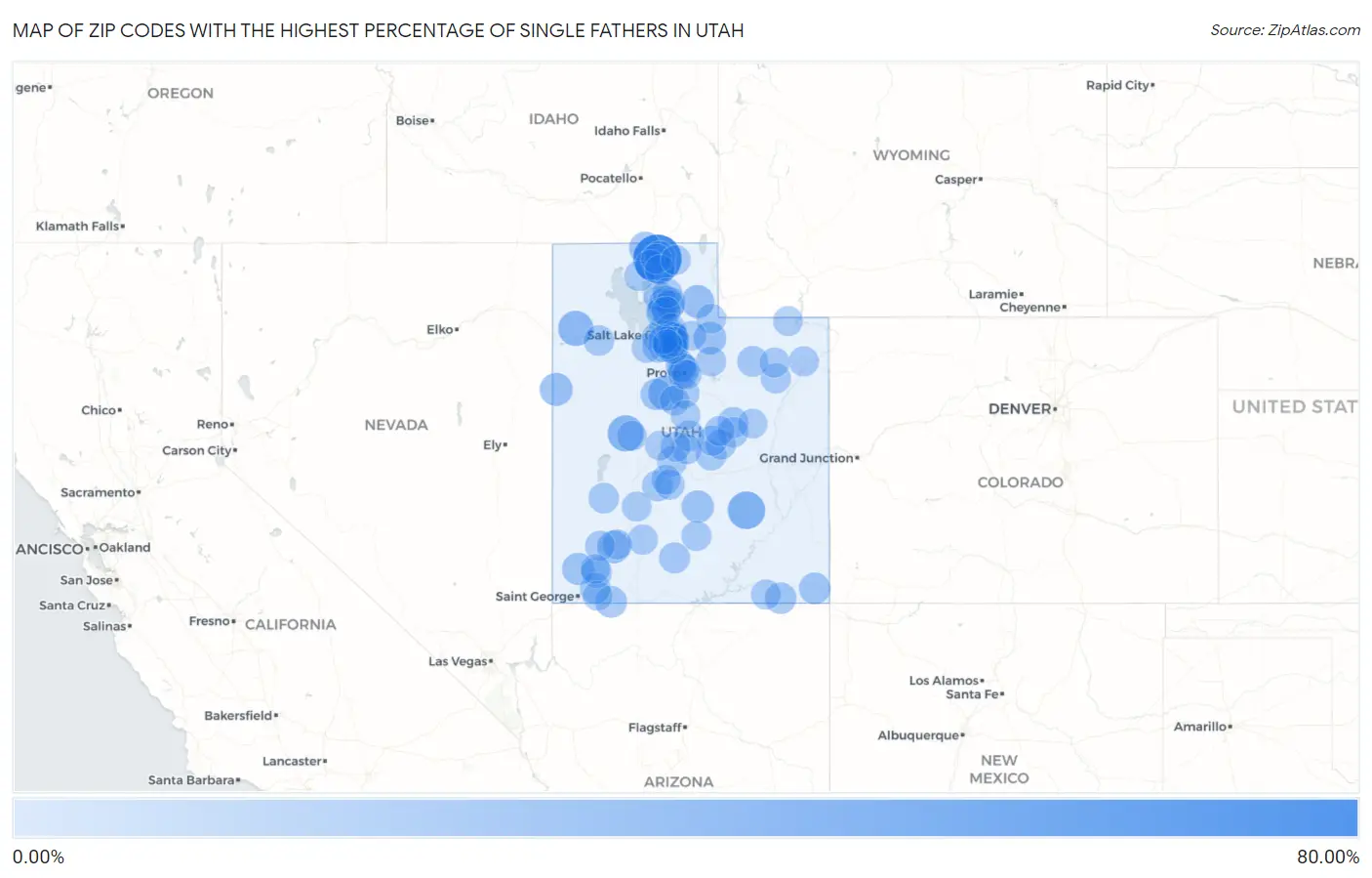 Zip Codes with the Highest Percentage of Single Fathers in Utah Map