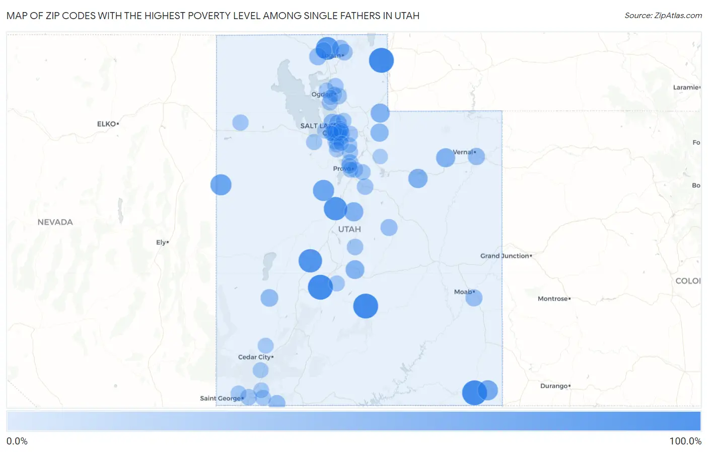 Zip Codes with the Highest Poverty Level Among Single Fathers in Utah Map