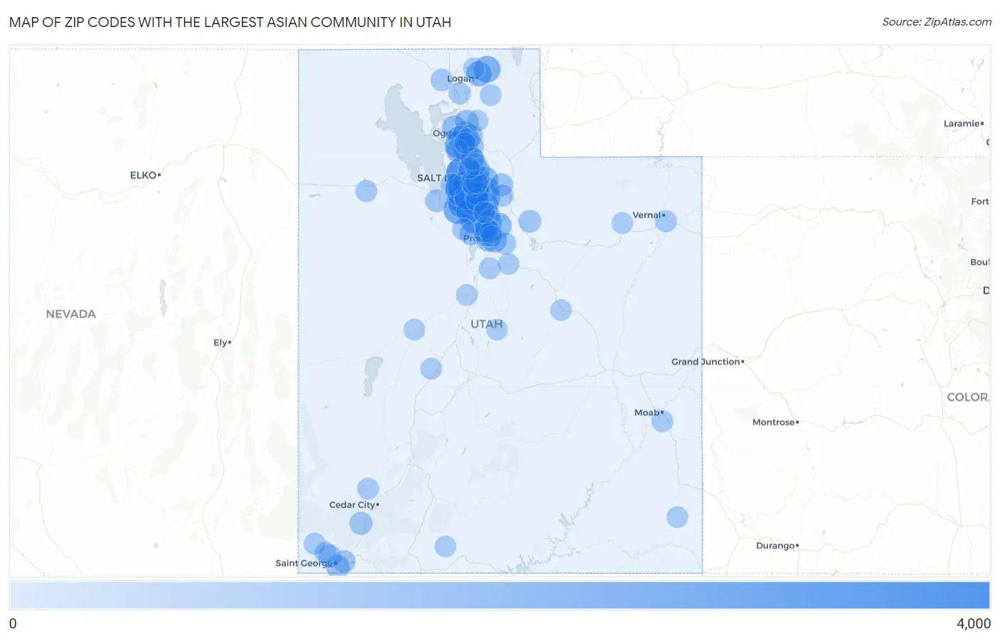 Zip Codes with the Largest Asian Community in Utah Map