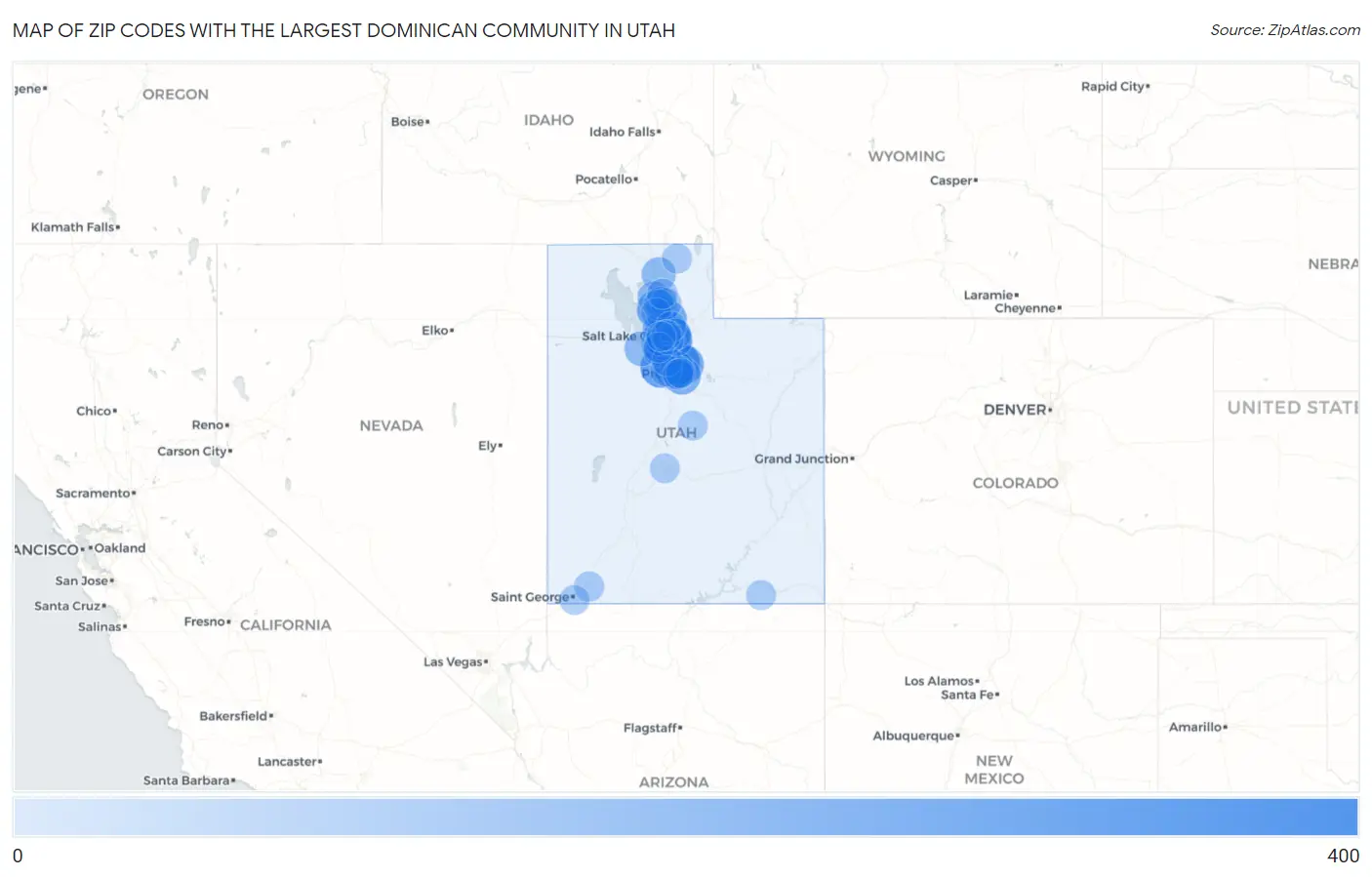 Zip Codes with the Largest Dominican Community in Utah Map