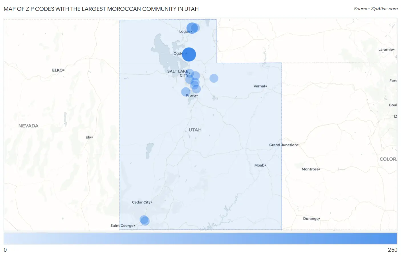 Zip Codes with the Largest Moroccan Community in Utah Map