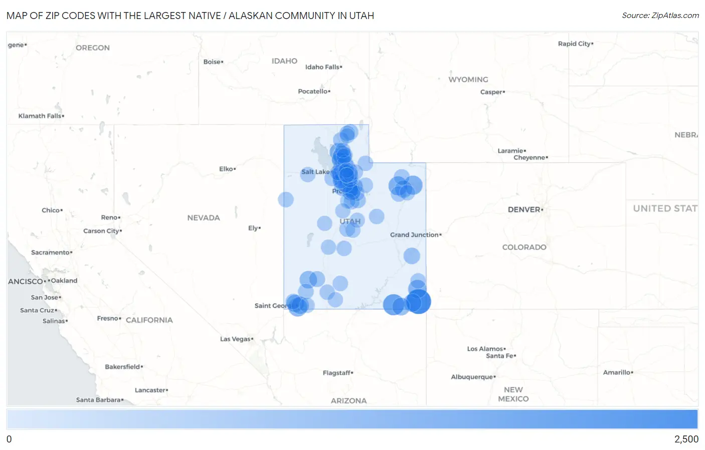 Zip Codes with the Largest Native / Alaskan Community in Utah Map