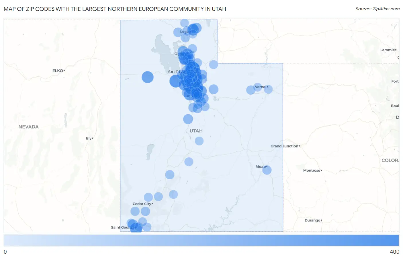 Zip Codes with the Largest Northern European Community in Utah Map