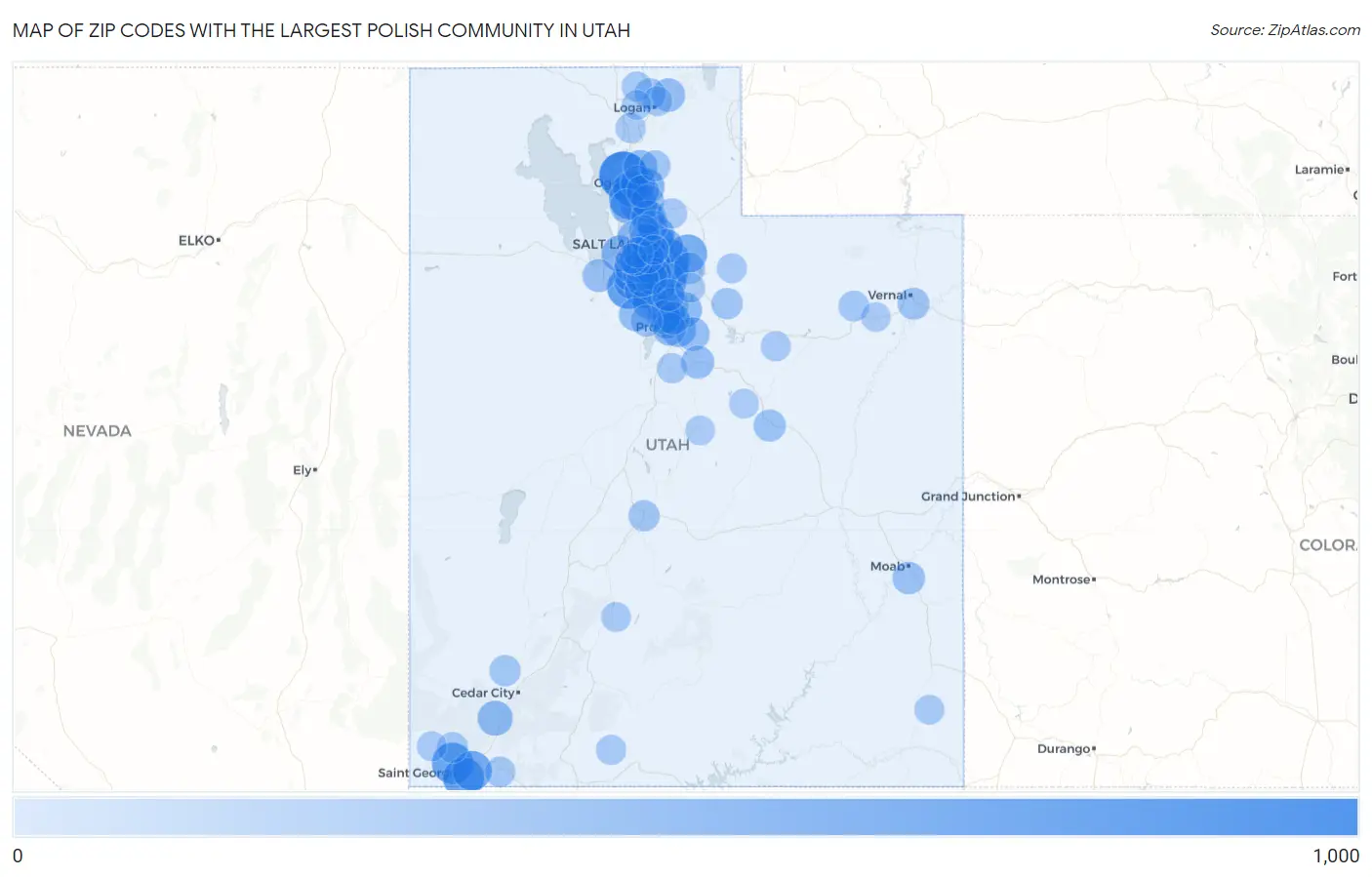 Zip Codes with the Largest Polish Community in Utah Map