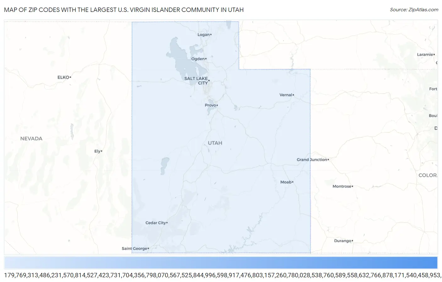 Zip Codes with the Largest U.S. Virgin Islander Community in Utah Map