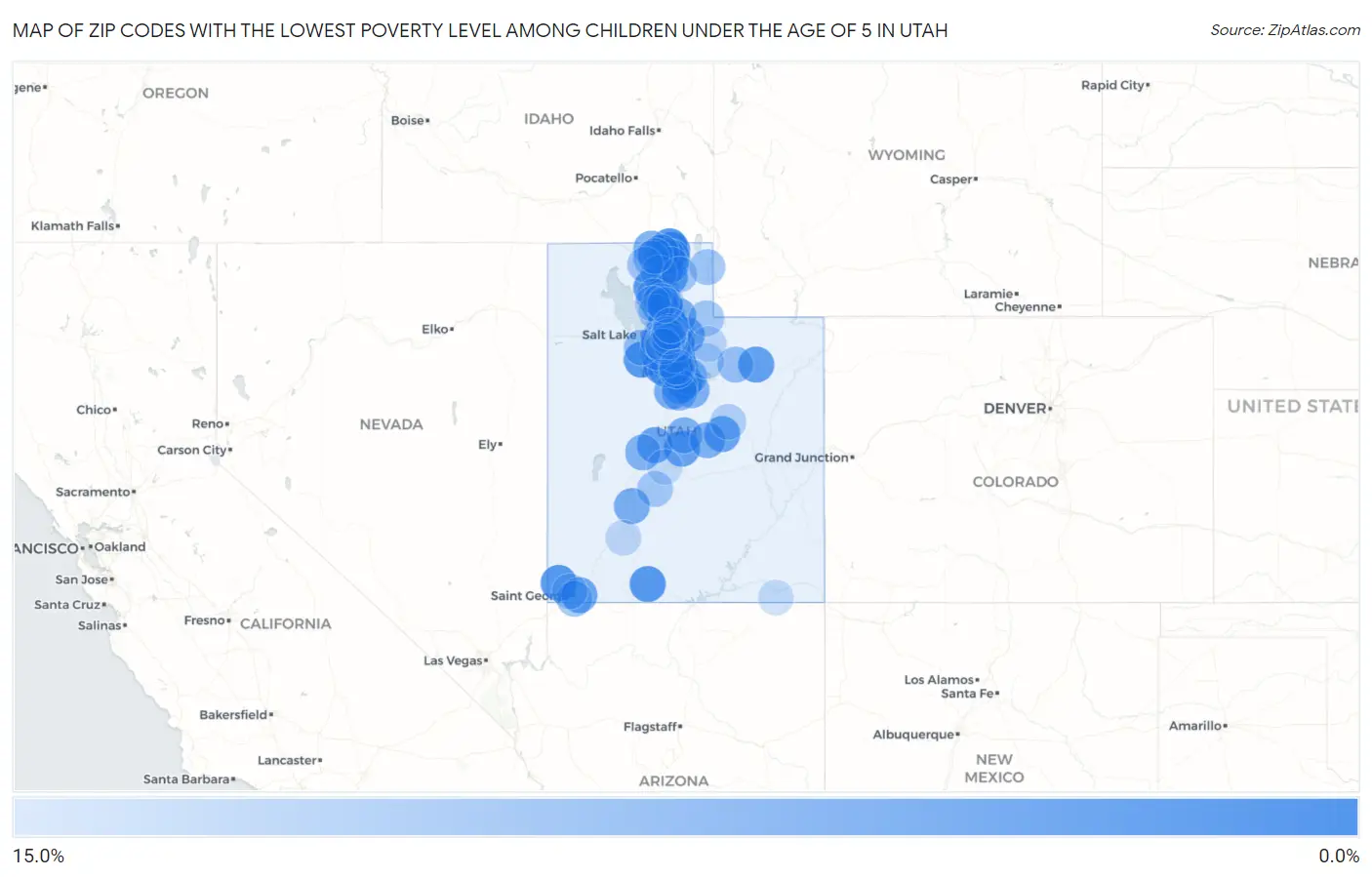 Zip Codes with the Lowest Poverty Level Among Children Under the Age of 5 in Utah Map