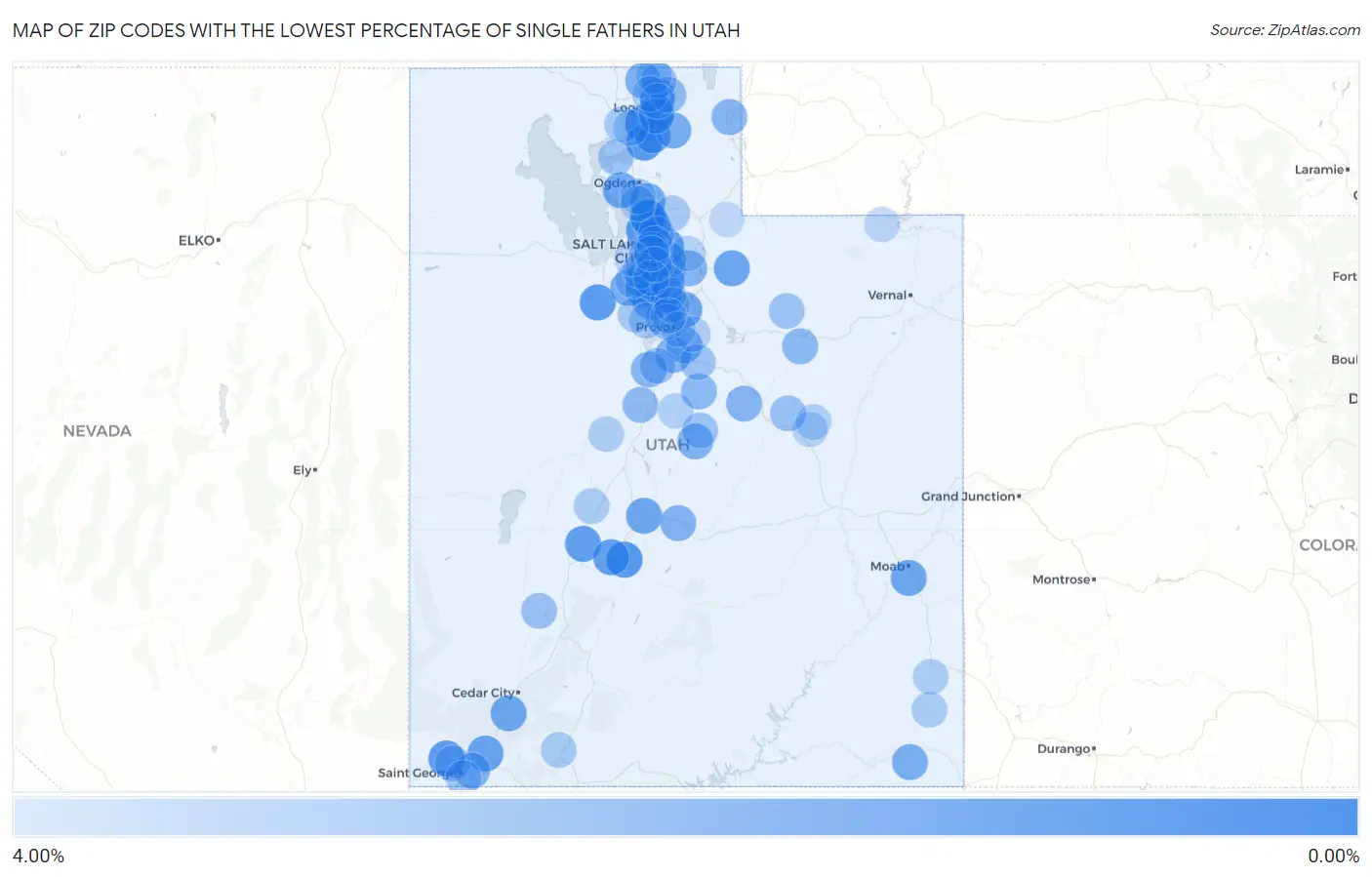 Zip Codes with the Lowest Percentage of Single Fathers in Utah Map
