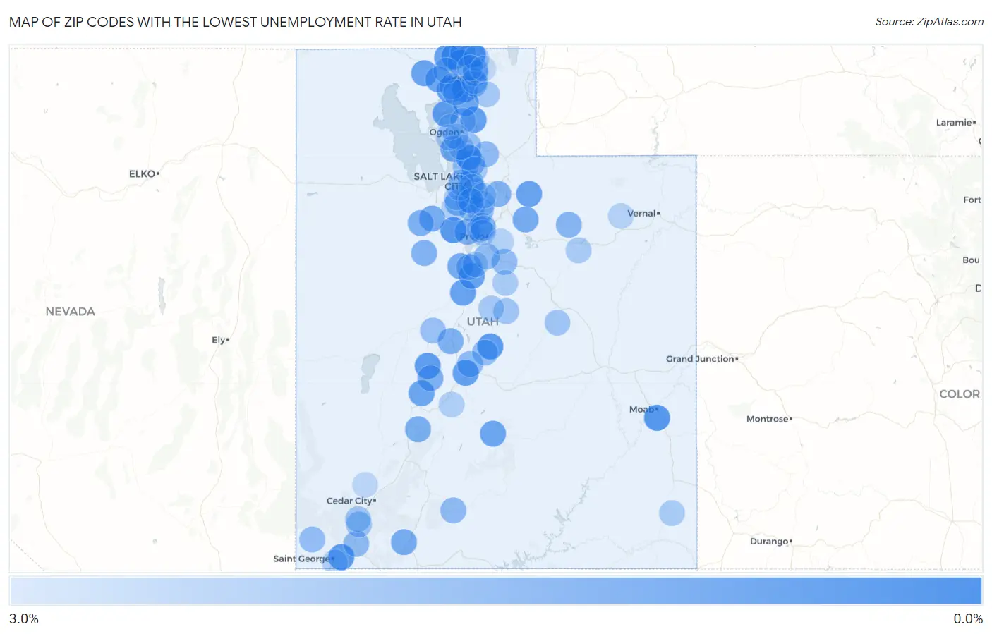 Zip Codes with the Lowest Unemployment Rate in Utah Map