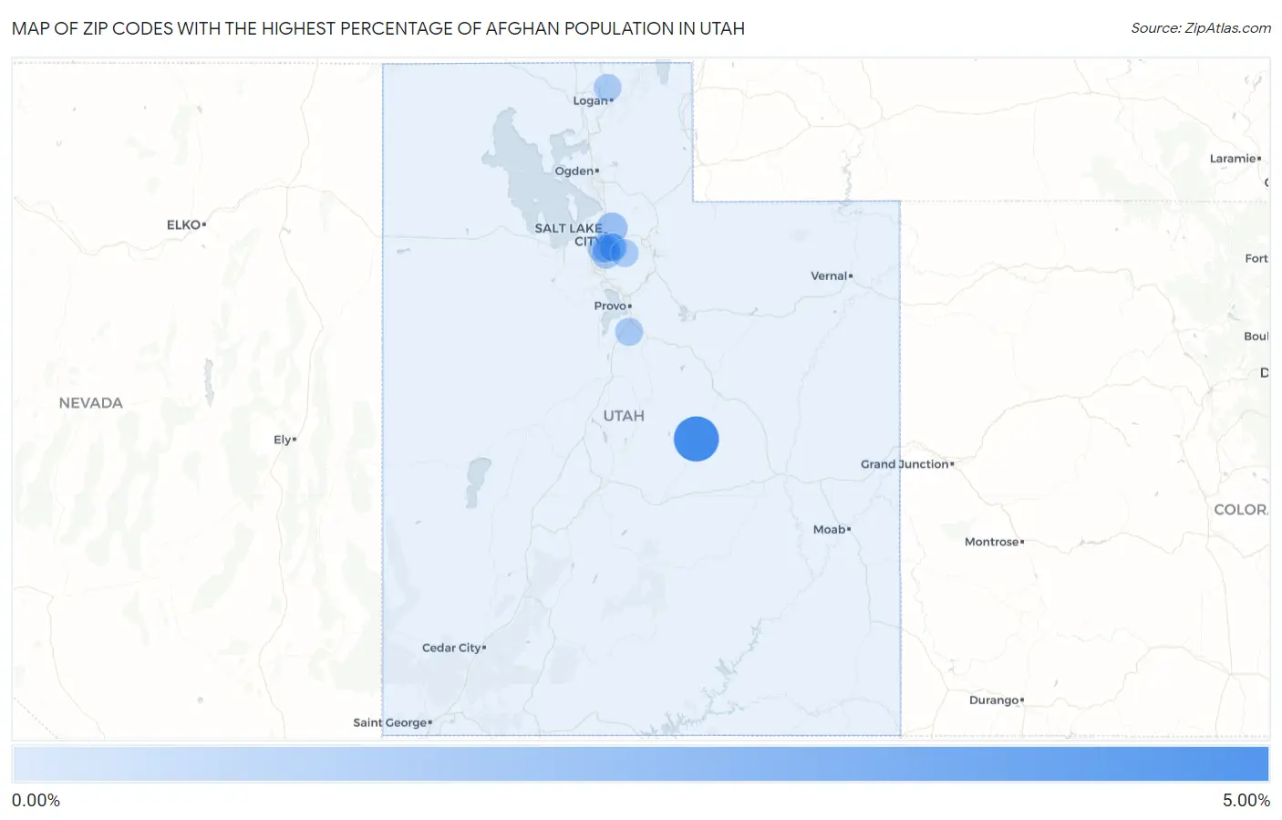 Zip Codes with the Highest Percentage of Afghan Population in Utah Map