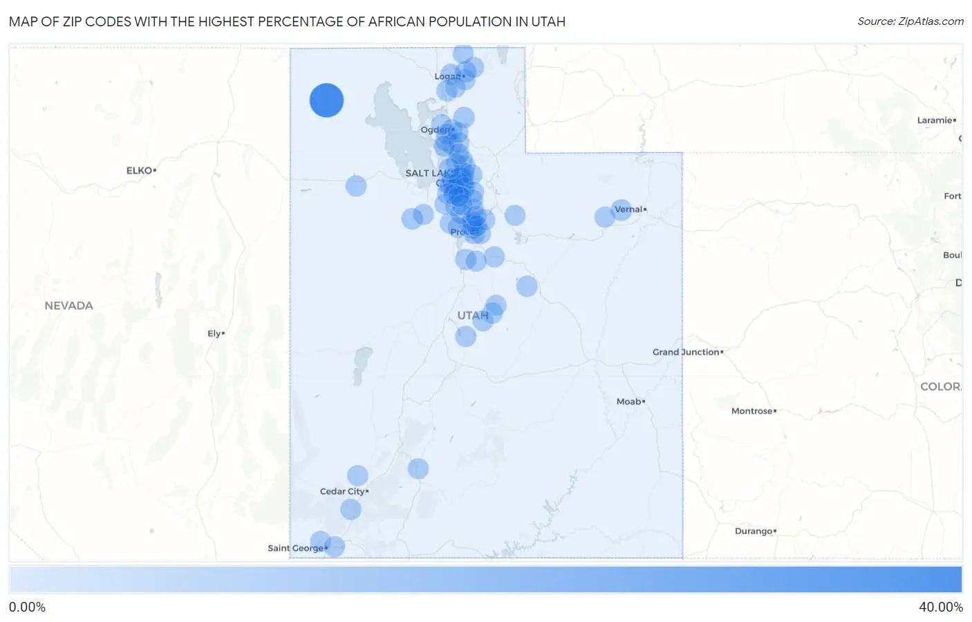 Zip Codes with the Highest Percentage of African Population in Utah Map