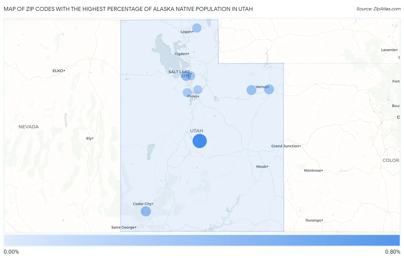 Zip Codes with the Highest Percentage of Alaska Native Population in Utah Map