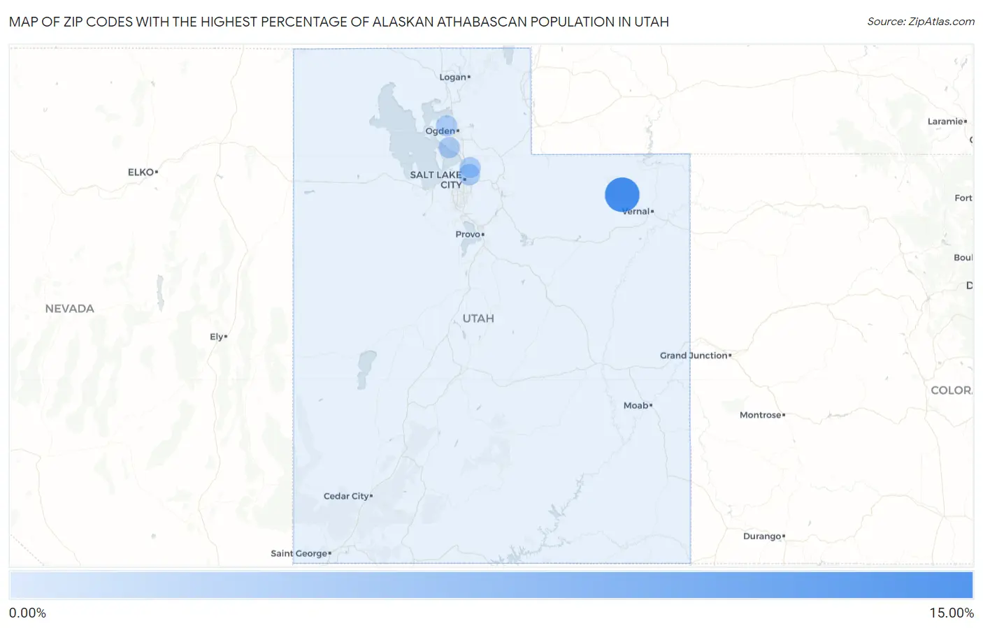 Zip Codes with the Highest Percentage of Alaskan Athabascan Population in Utah Map