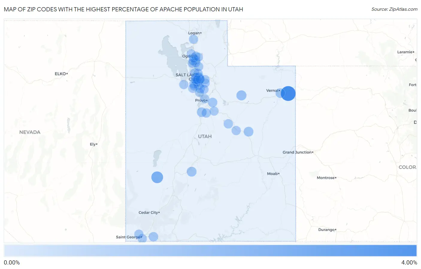 Zip Codes with the Highest Percentage of Apache Population in Utah Map