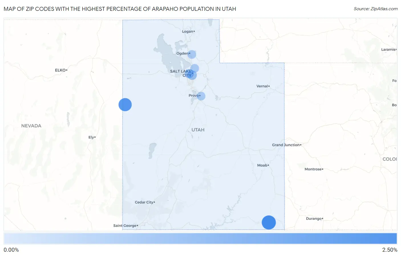 Zip Codes with the Highest Percentage of Arapaho Population in Utah Map