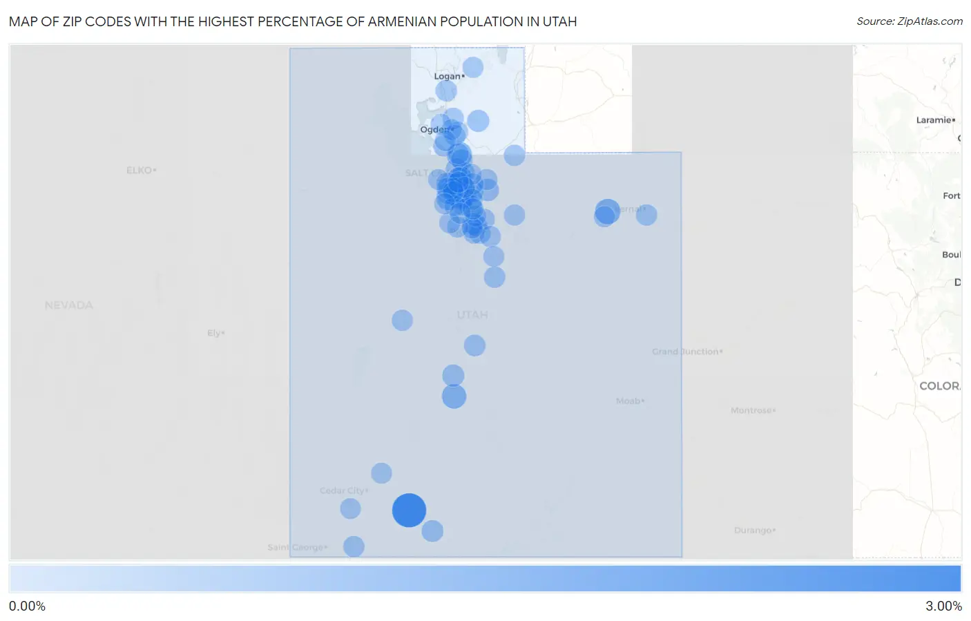 Zip Codes with the Highest Percentage of Armenian Population in Utah Map