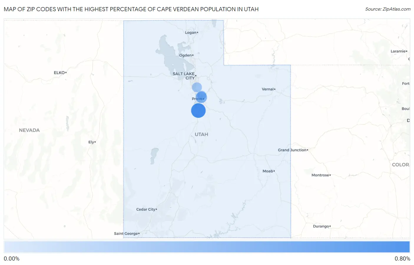 Zip Codes with the Highest Percentage of Cape Verdean Population in Utah Map